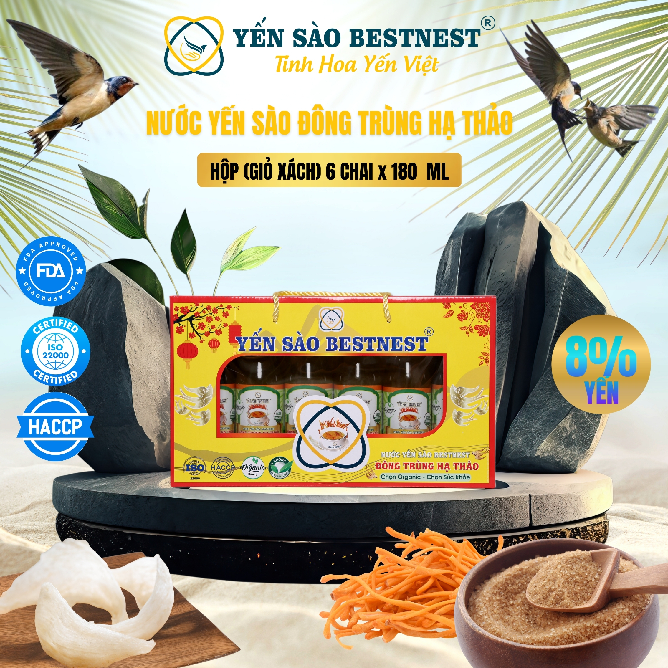 Hộp 6 chai Nước yến sào BESTNEST Nước yến sào BESTNEST Đông trùng hạ thảo 180ml - 3