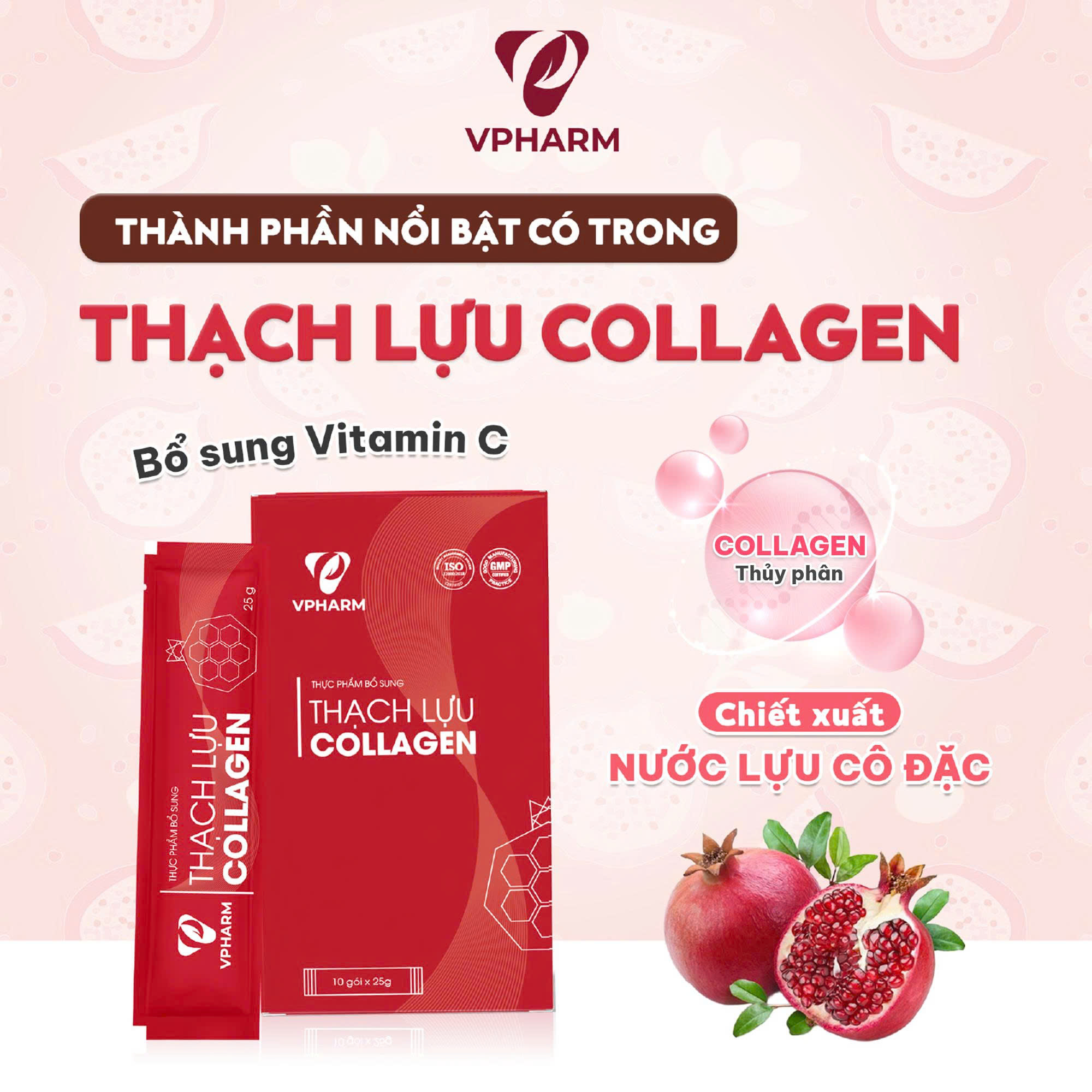 Thực phẩm bổ sung Thạch lựu Collagen - Hộp 10 gói