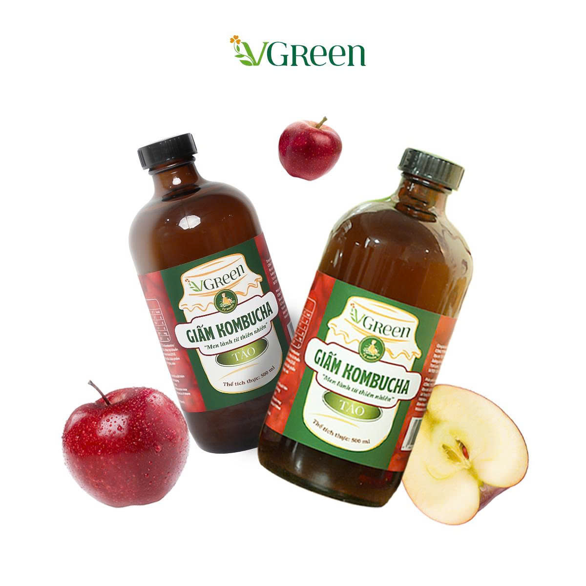 Giấm Kombucha Táo (Chai 500ml) - Phân phối chính hãng