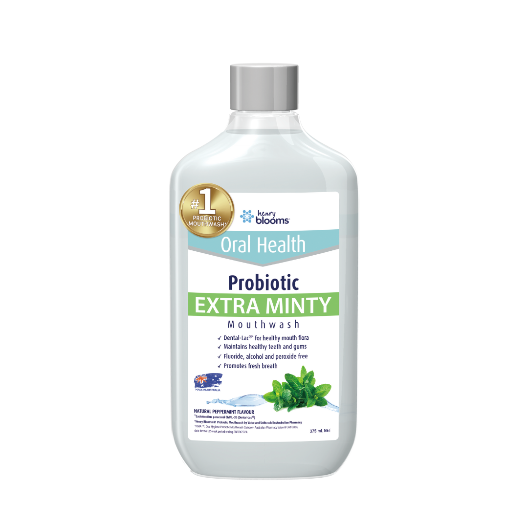 Nước súc miệng HENRY BLOOMS Probiotic Mouthwash mang lại hơi thở thơm mát chống hôi miệng hiệu quả (chai 375ml)