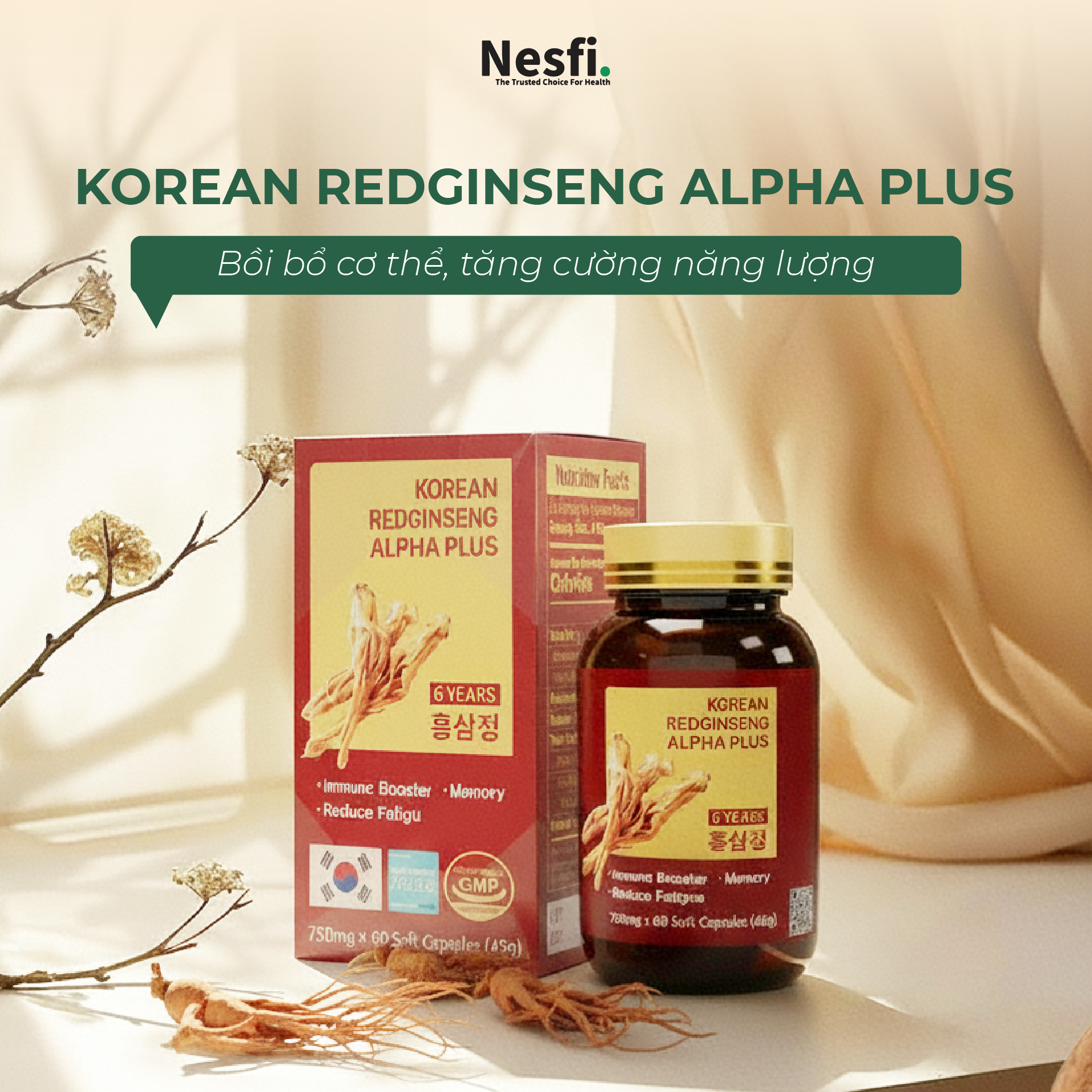 TPBVSK Hồng Sâm cô đặc 6 năm tuổi Hàn Quốc Red Ginseng Alpha Plus H/60v hỗ trợ bồi bổ, tăng đề kháng, tỉnh táo ( H/60v) - Phân phối chính hãng