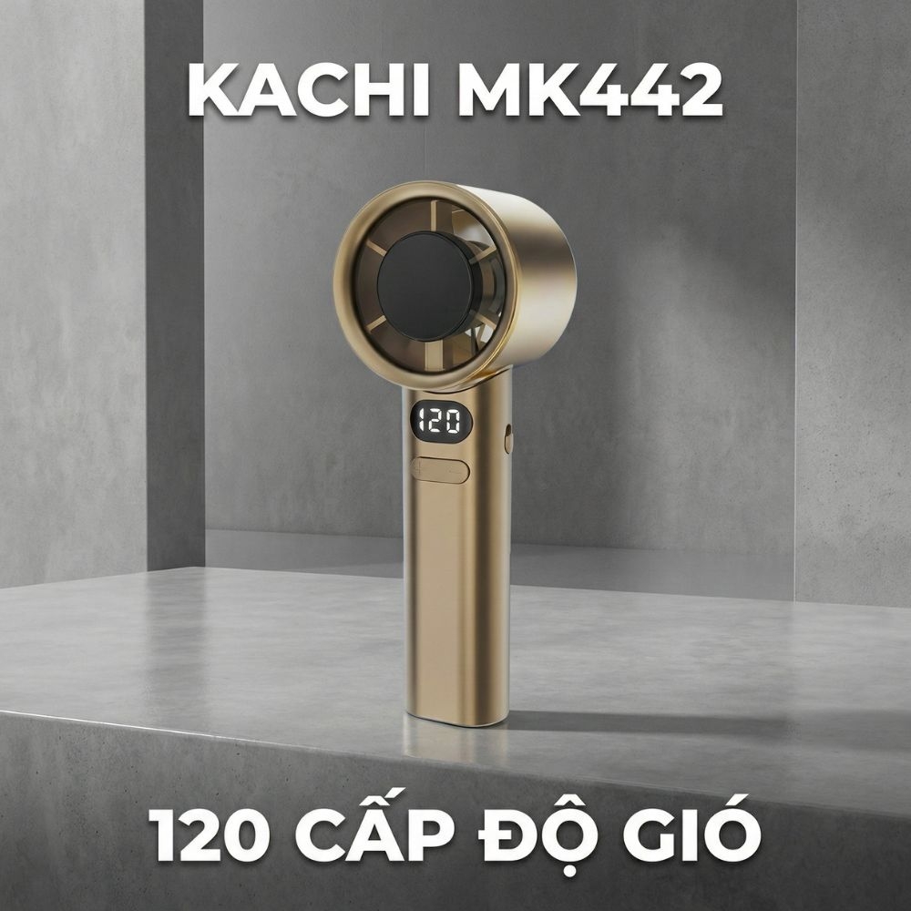 Quạt Cầm Tay Kachi MK442 – 120 Cấp Độ Gió Tuabin, Màn Hình LED Hiển Thị Pin, Bảo Hành 18 Tháng