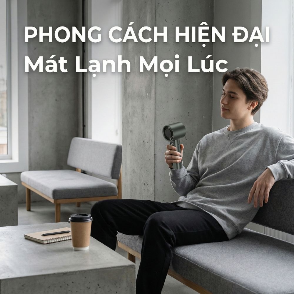 Quạt Cầm Tay Kachi MK442 – 120 Cấp Độ Gió Tuabin, Màn Hình LED Hiển Thị Pin, Bảo Hành 18 Tháng