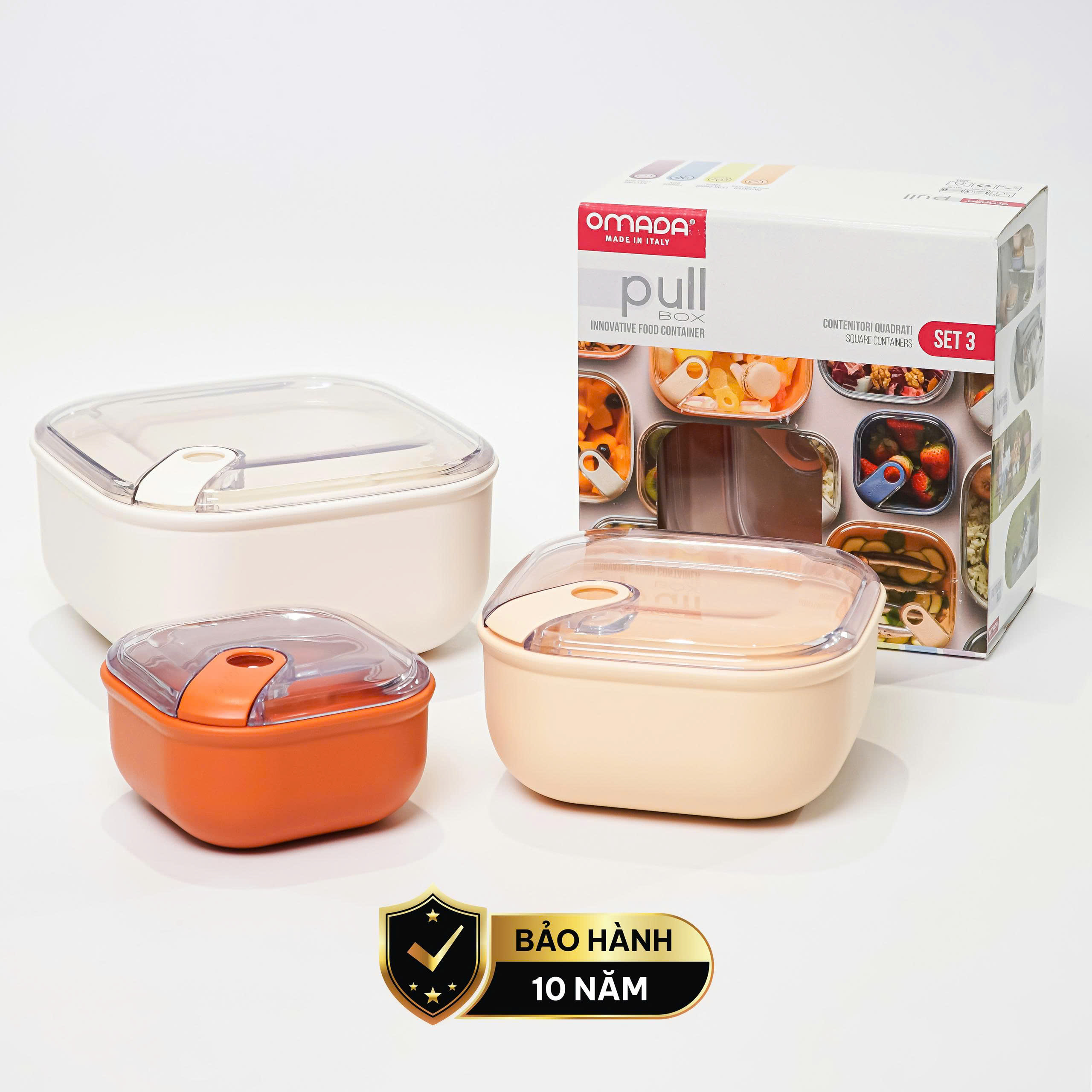 Set 3 hộp đựng thực phẩm (425-1000-2000ml) nhựa nguyên sinh pull box cao cấp OMADA - Model: M6753CA1