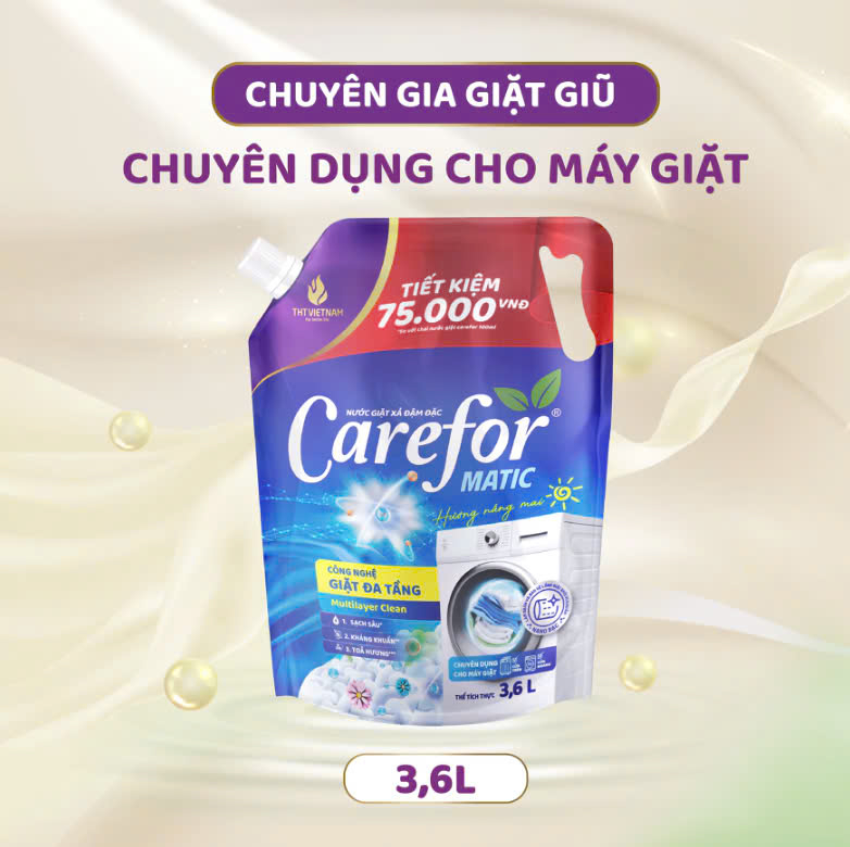 Nước giặt xả đậm đặc Carefor matic 3600ml (hương nắng mai)