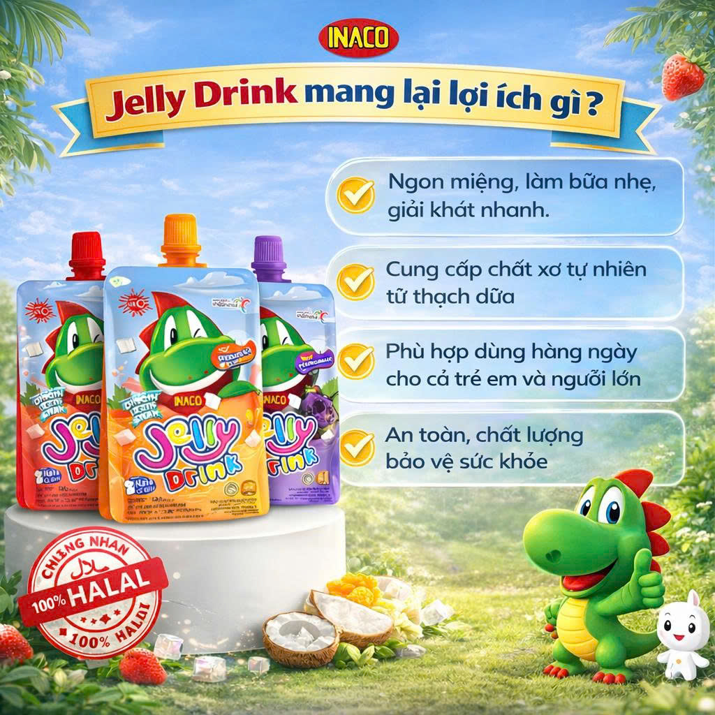 1 Gói (5 túi x 120g) INACO Jelly Drink Strawberry - Nước thạch Quả dâu tây - 6