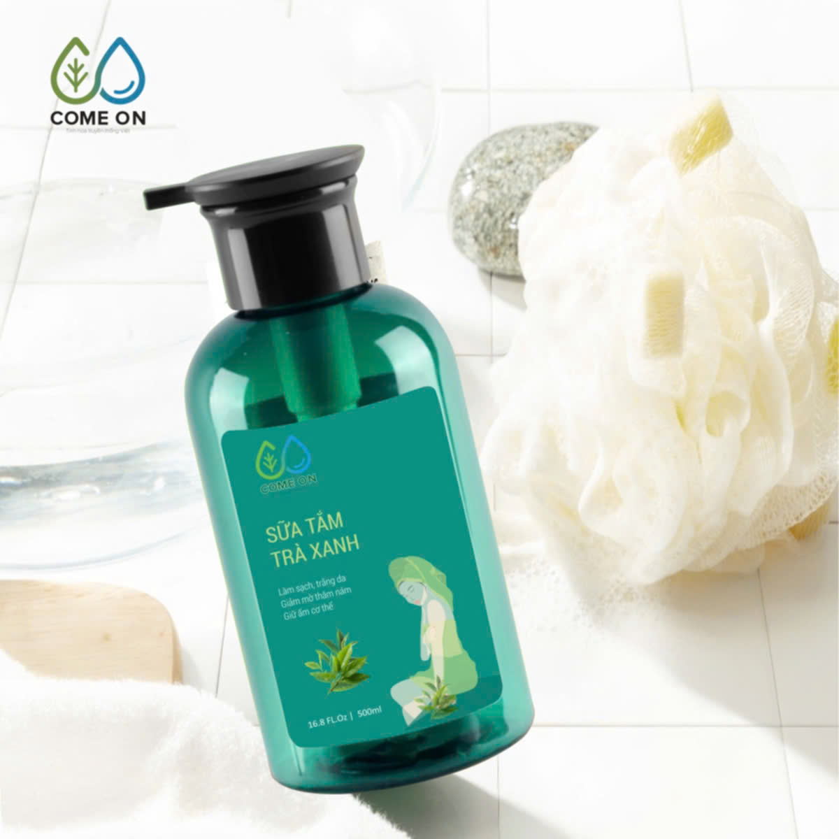 Sữa tắm trà xanh COME ON cấp ẩm, dưỡng da, sạch mụn lưng 500ml