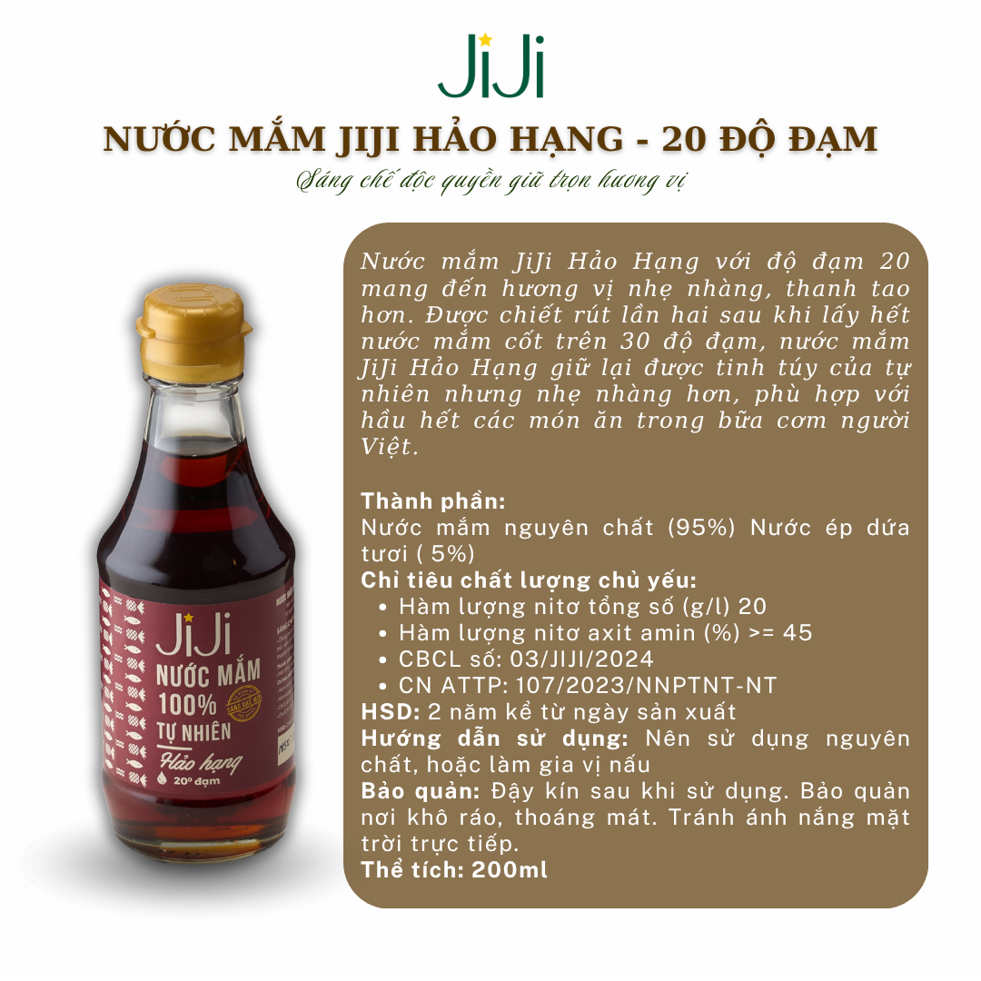 Nước mắm tự nhiên JI JI Hảo hạng 20 đạm 200ml