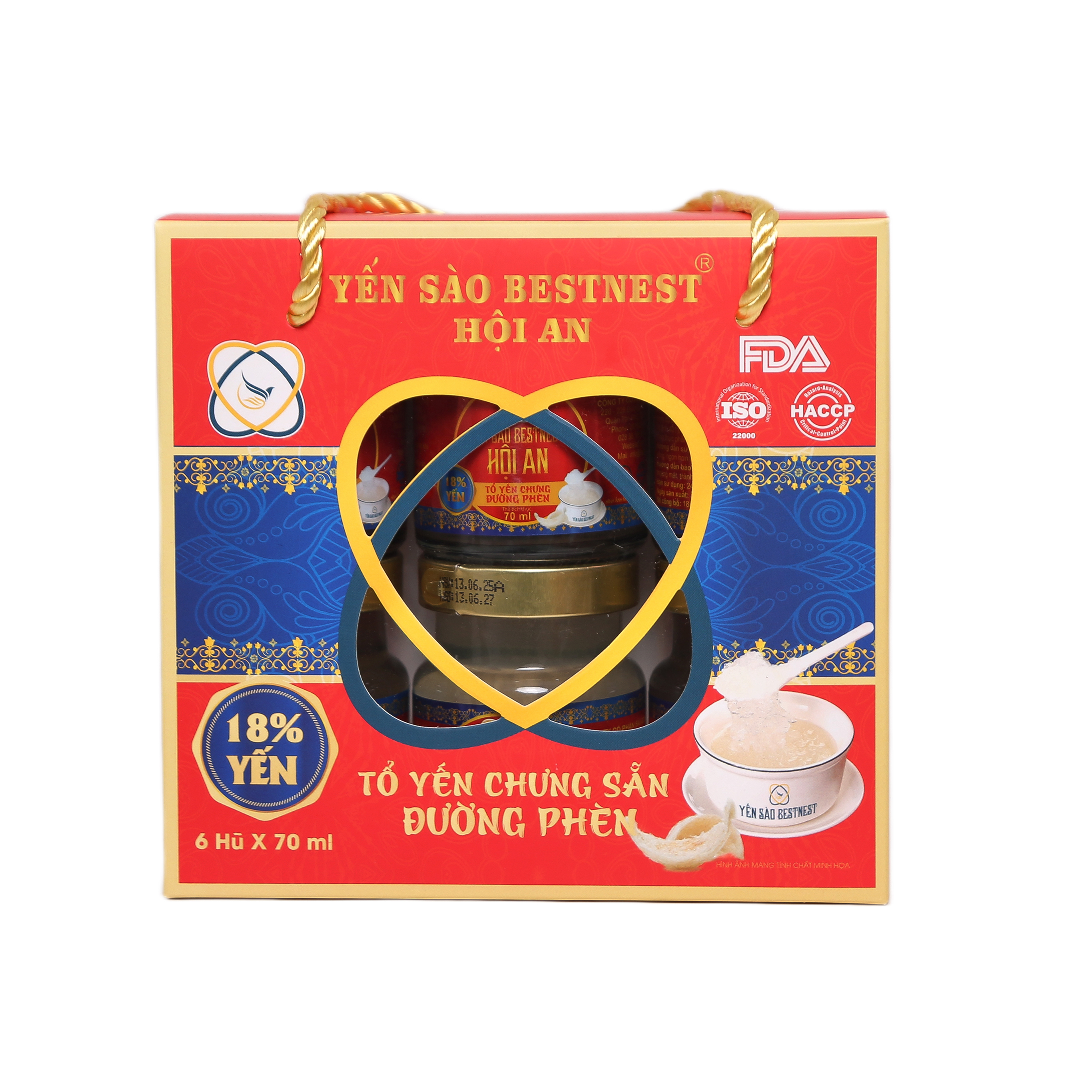 Hộp 6 hũ Tổ yến chưng sẵn BESTNEST HỘI AN 18% Đường Phèn - Phân phối chính hãng