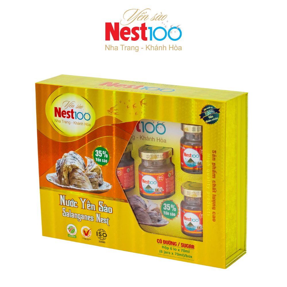 Nước Yến sào Nest100 – Chưng đường phèn (Hộp 6 lọ + túi)
