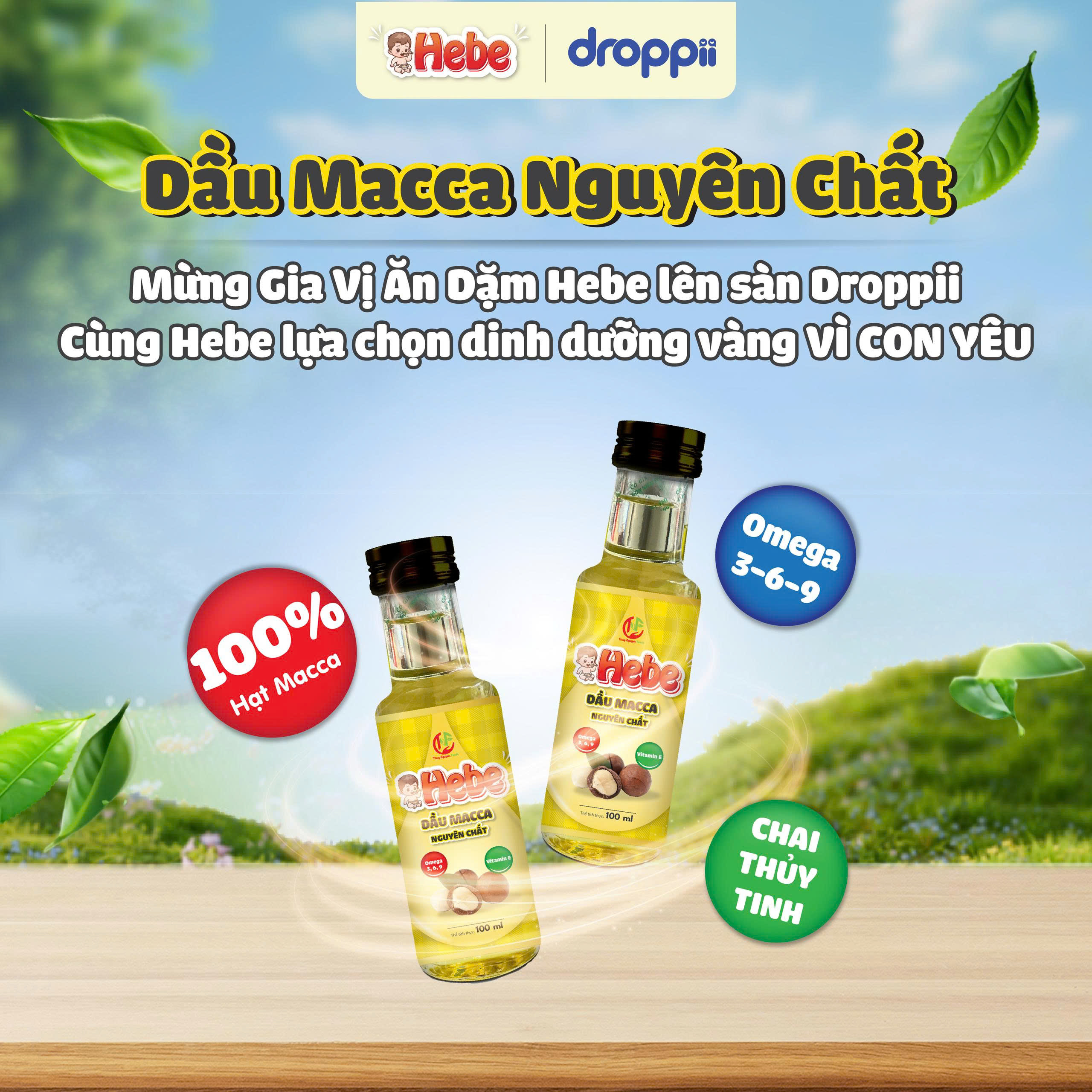 Dầu macca nguyên chất HEBE (chai 100ml) - Phân phối chính hãng