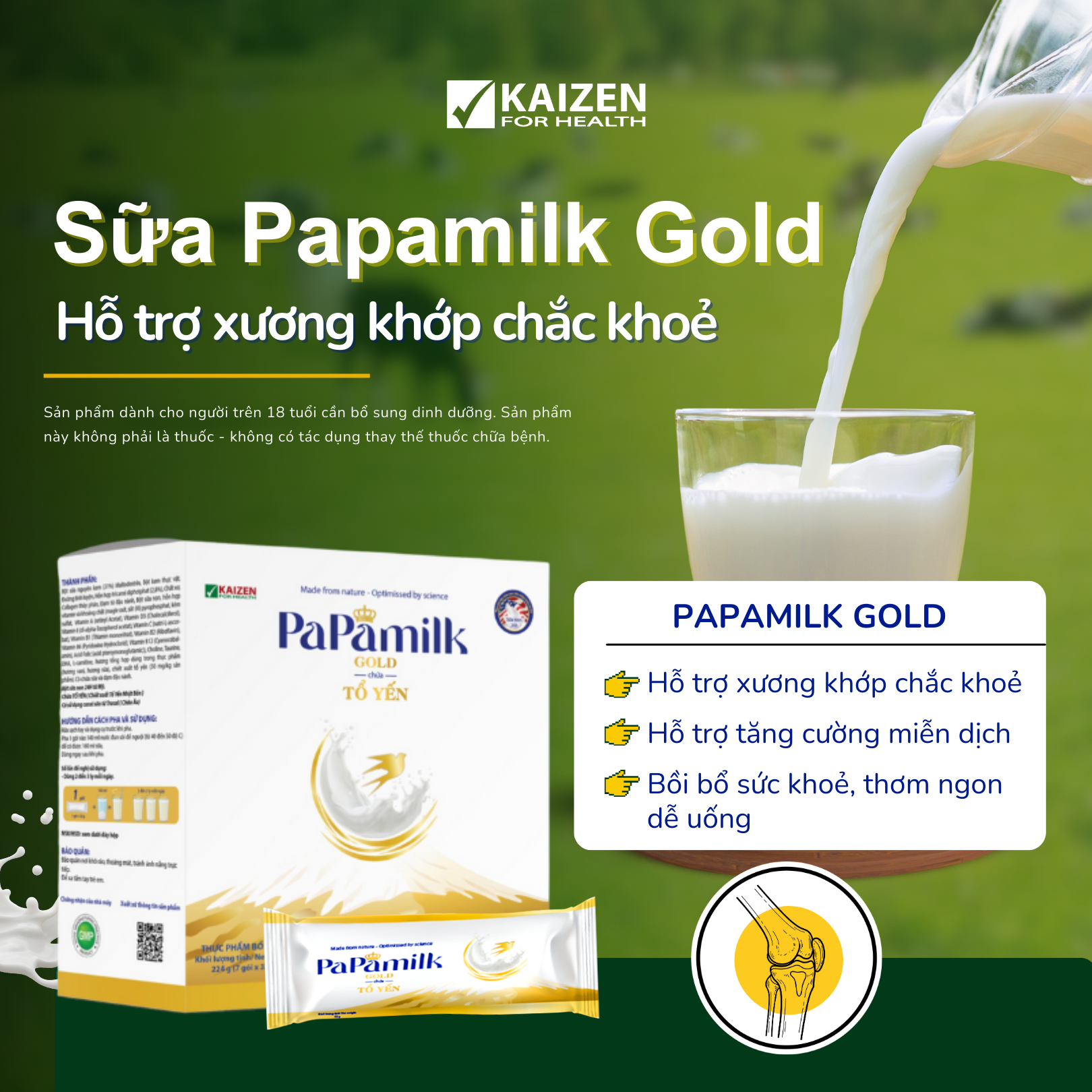 Sữa non tổ yến Papamilk Gold hỗ trợ xương khớp (24gói x 32g)