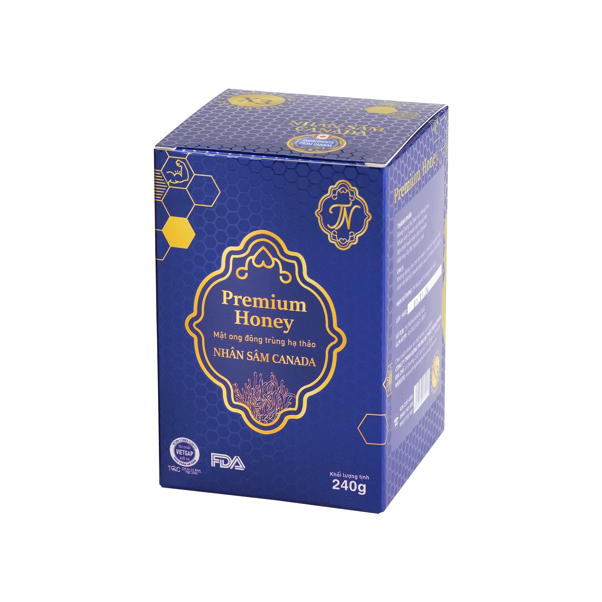 Mật ong đông trùng hạ thảo nhân sâm Canada (Hũ 240g)