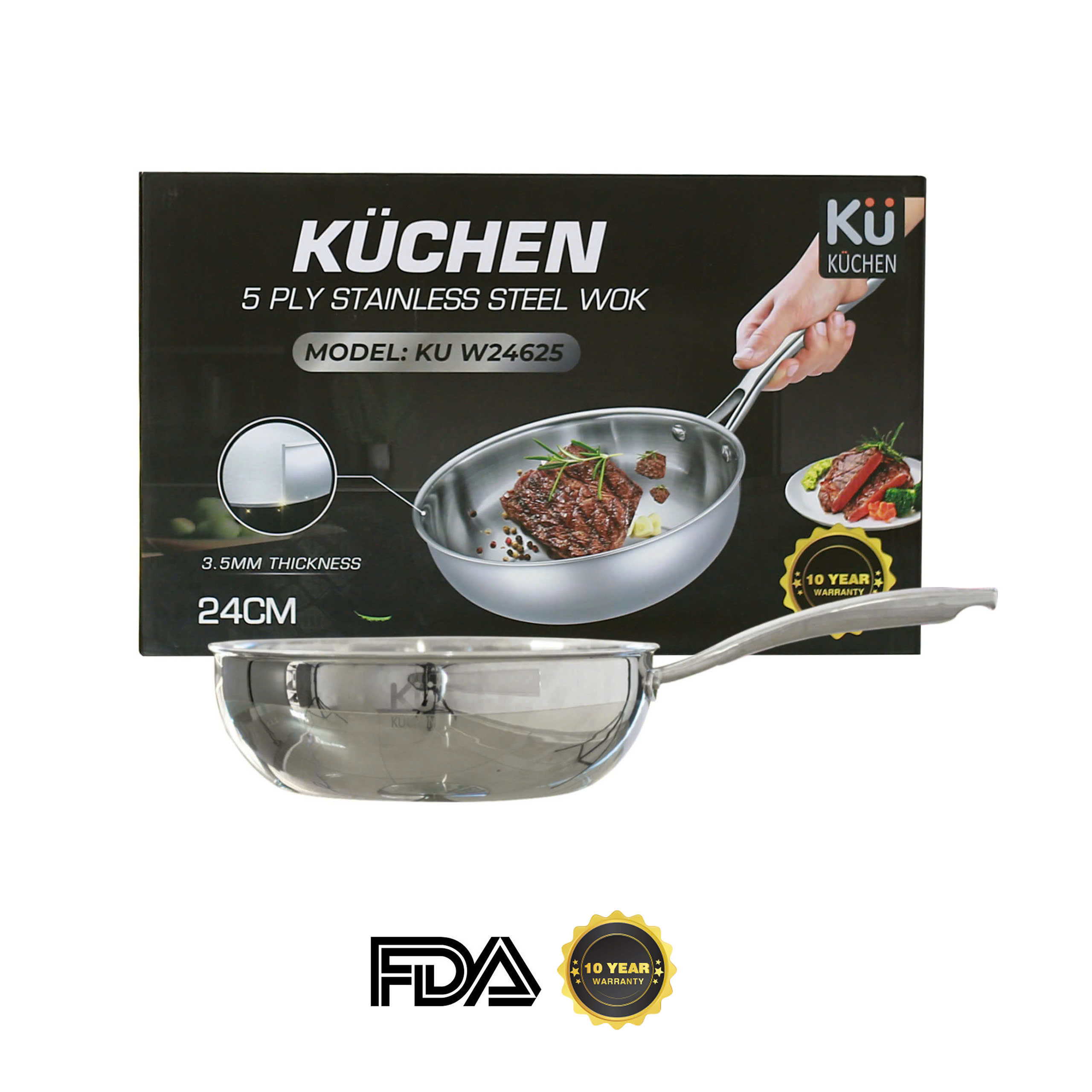 Chảo inox 5 lớp liền khối KU W24625