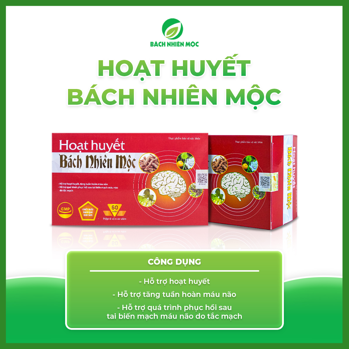 TPBVSK Hoạt Huyết Bách Nhiên Mộc hỗ trợ hoạt huyết, tăng tuần hoàn máu não ( Hộp 60 viên) - Phân phối chính hãng