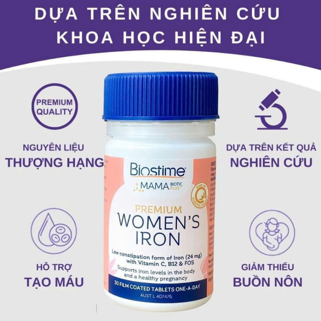 Viên uống bổ sung sắt hữu cơ Biostime Úc 30v