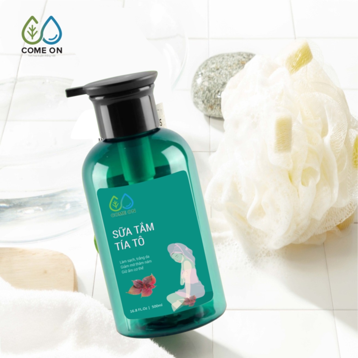 Sữa tắm tía tô COME ON cấp ẩm, dưỡng da, sạch mụn lưng 500ml