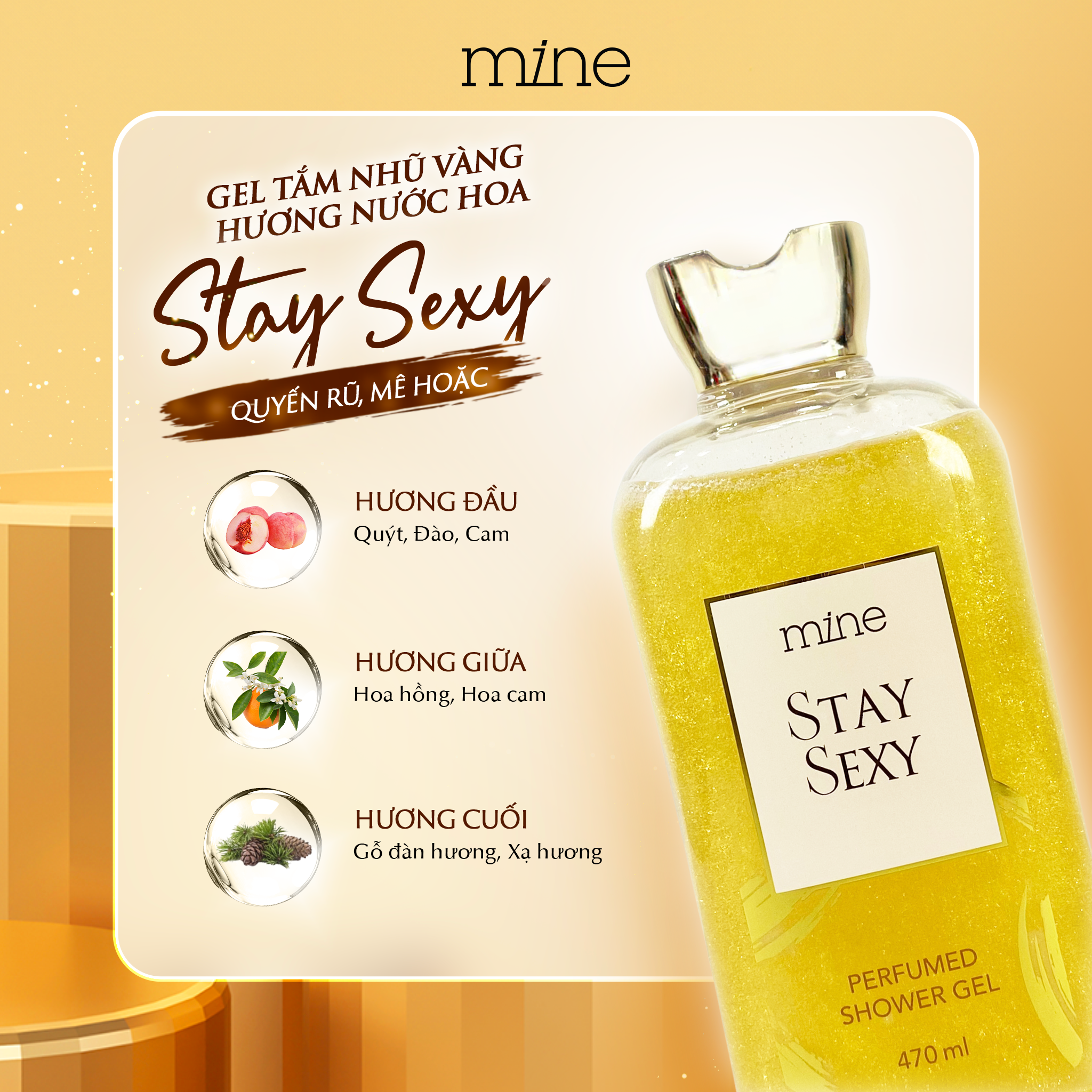 Gel tắm trắng nhũ vàng nước hoa Mine Stay Sexy 470ml - 3