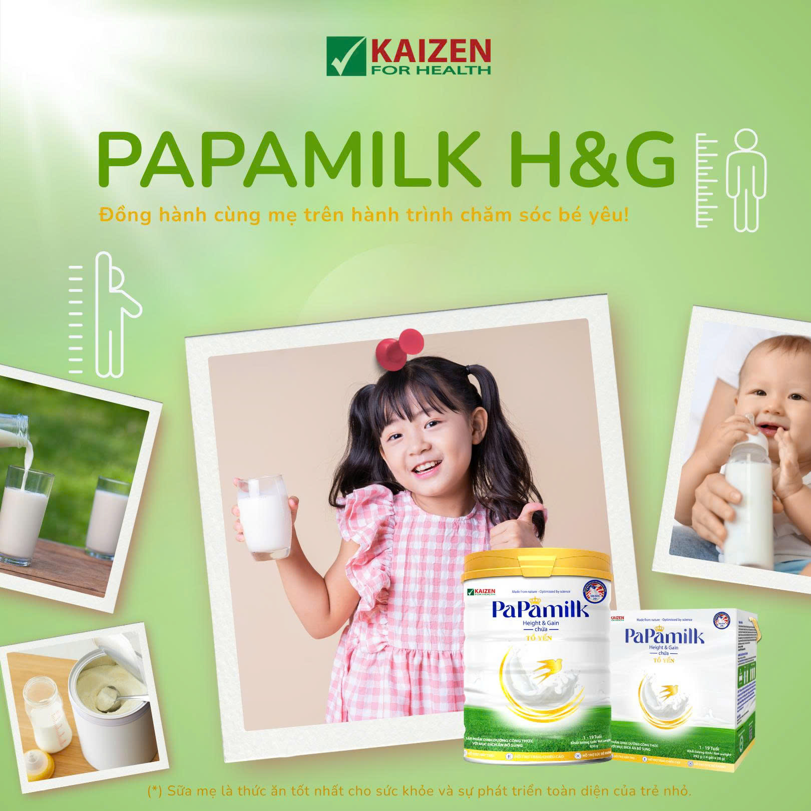 Sữa non tổ yến Papamilk Height & Gain giúp tăng cân tăng chiều cao cho Trẻ từ 1-19 tuổi (14gói x 28g)
