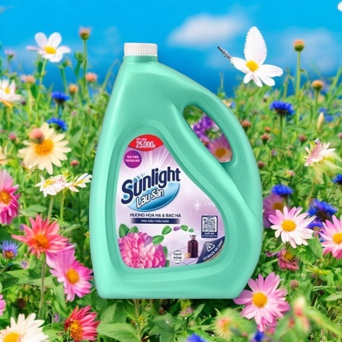 Nước lau sàn Sunlight tinh dầu thảo mộc hương hoa bạc hà can 3.6kg