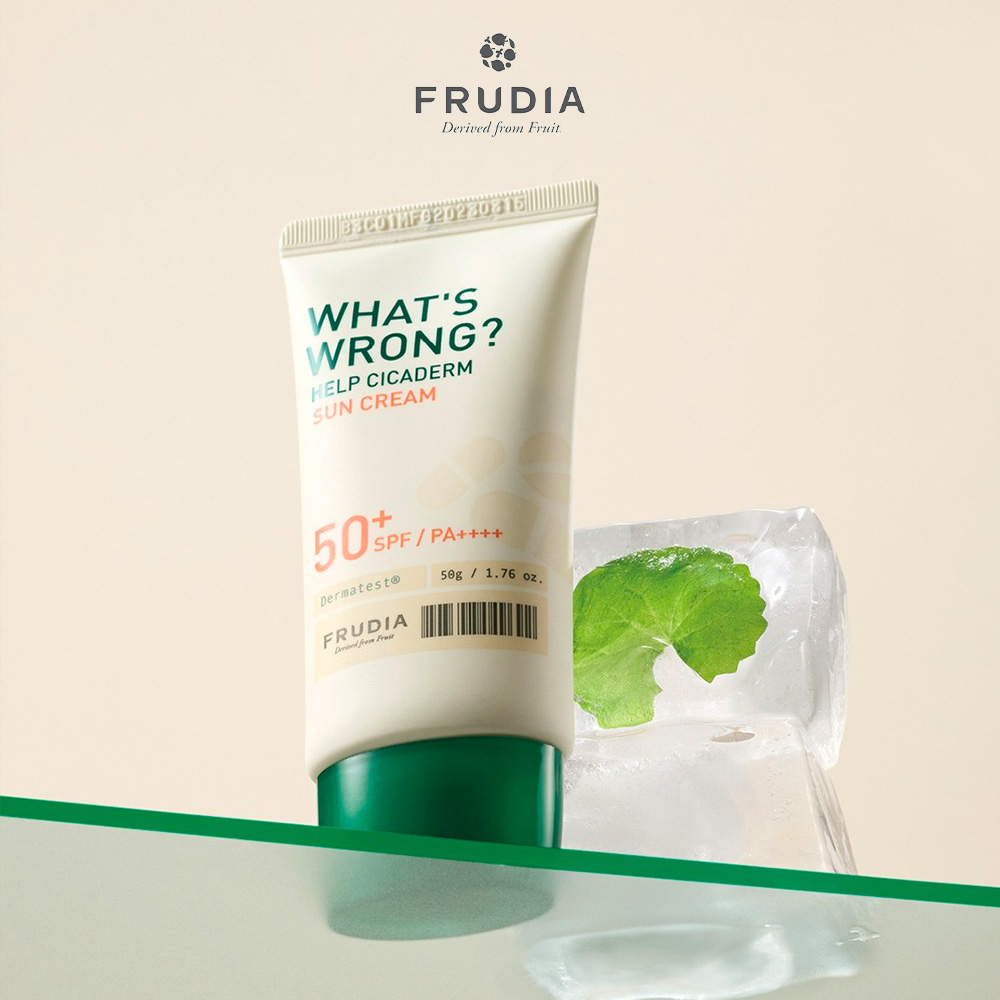 Kem chống nắng thuần chay chiết xuất Rau Má Frudia what's wrong help Cicaderm sun cream SPF50+/PA++++50g-duoc-ban-tai-Siêu Thị Ánh Nguyệt
