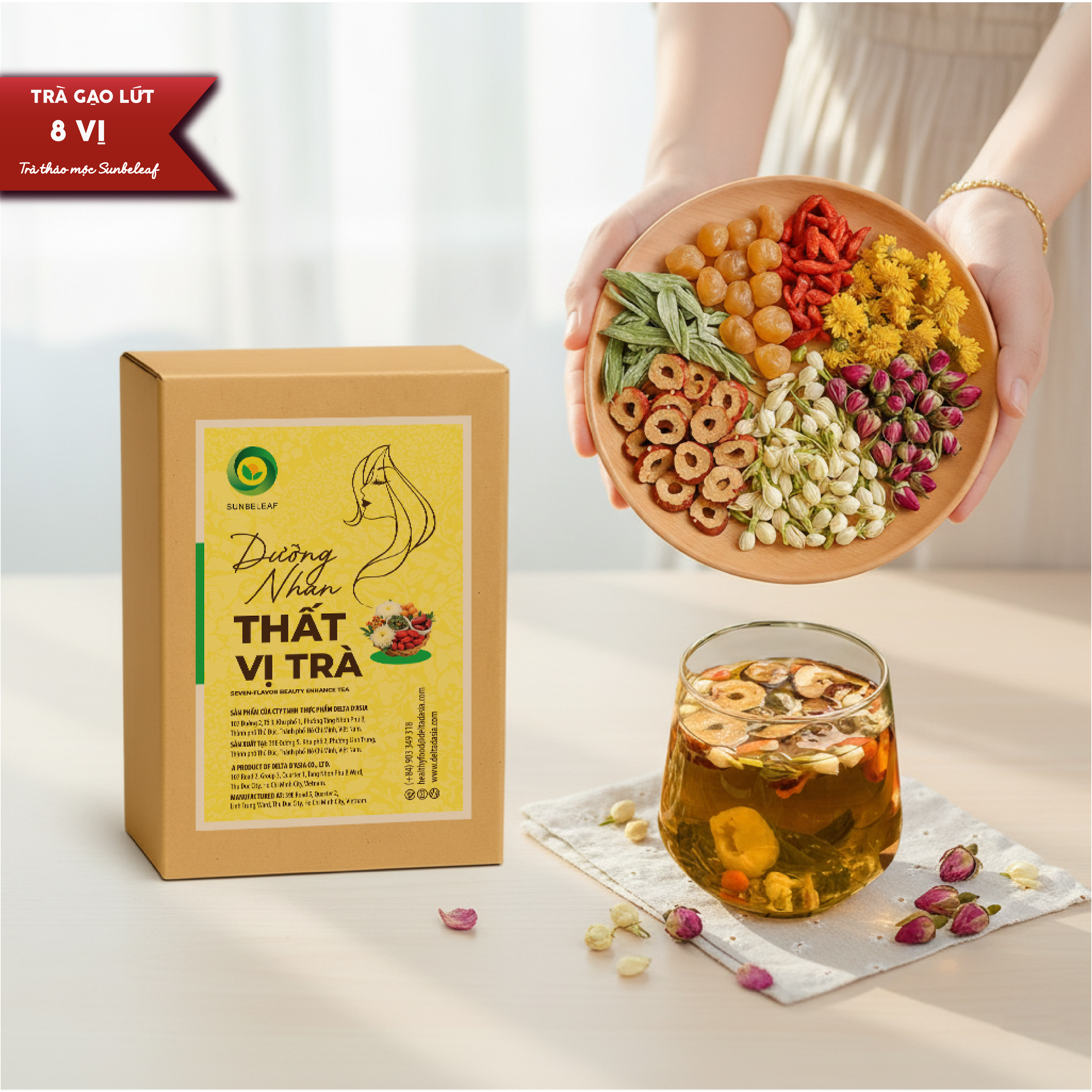 Trà Dưỡng Nhan 7 Vị Long Nhãn Sunbeleaf - Hương Vị Dịu Ngọt, Mang Lại Cảm Giác Thư Thái, Tươi Mới Mỗi Ngày - Túi Zip 20 Gói