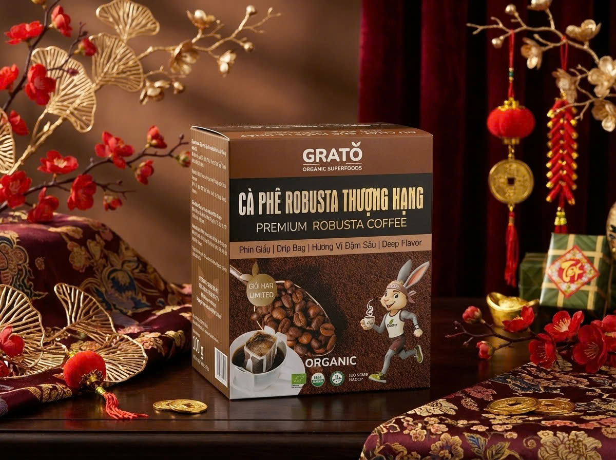 Cà Phê Robusta Hữu Cơ Thượng Hạng Phin Giấy GRATO (10 gói x10 gram) - 6