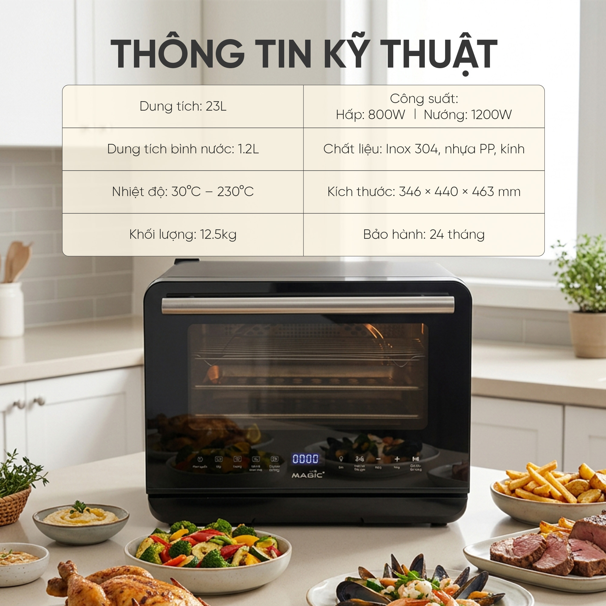 Nồi chiên không dầu kết hợp hấp cao cấp S-23, hiệu Magic Eco