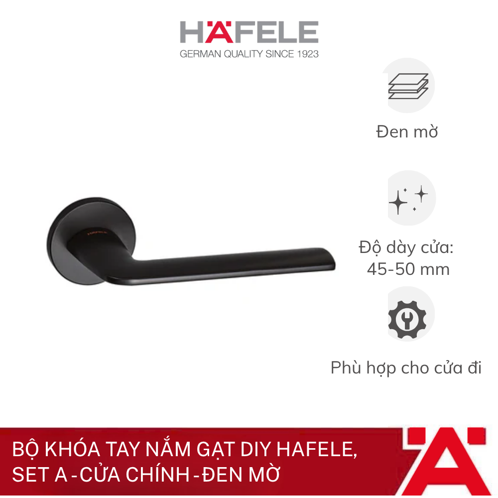 Bộ khóa tay nắm gạt DIY Hafele, Set A - Cửa chính -Đen mờ 499.63.601 - Phân phối chính hãng