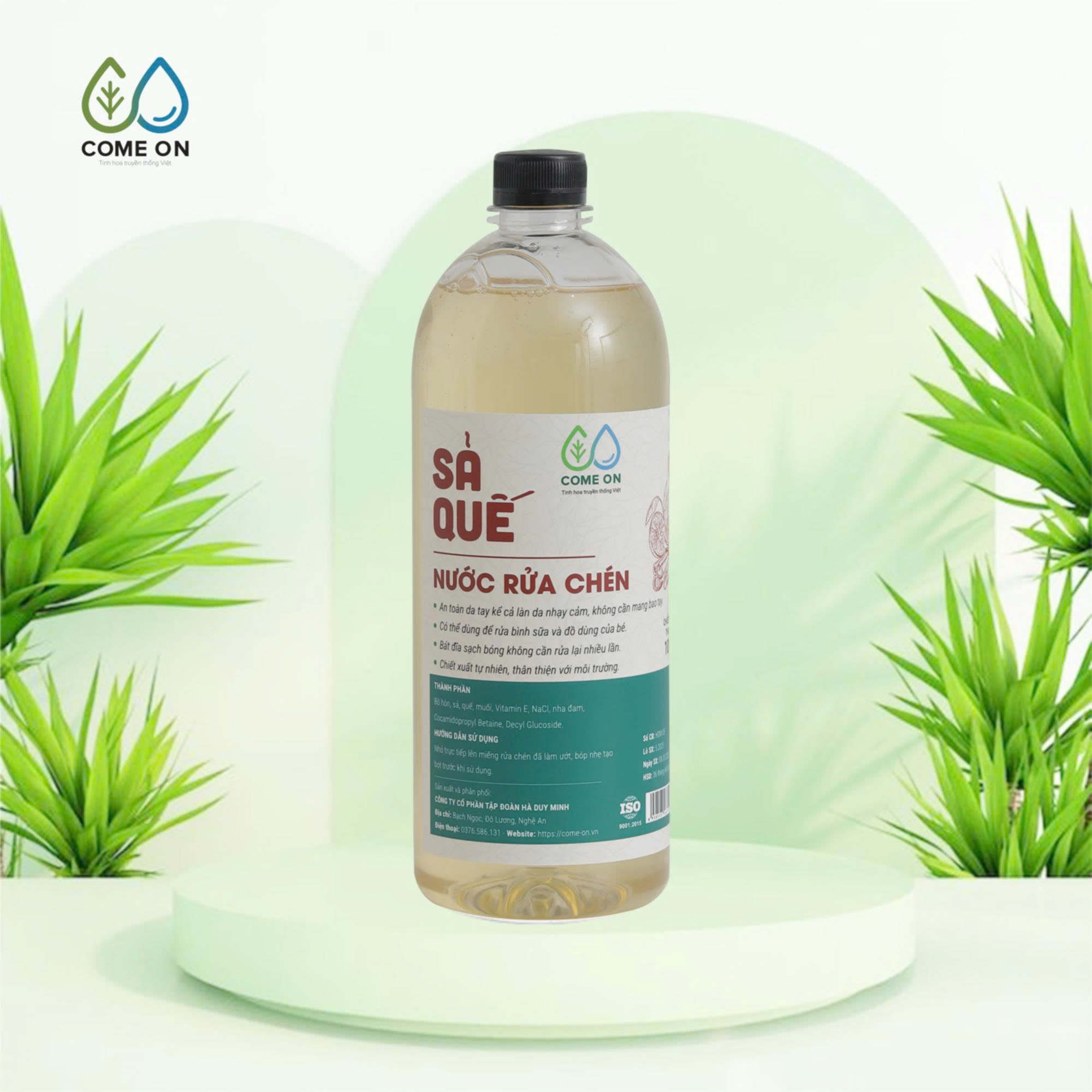 Nước rửa chén sả quế COME ON làm sạch bát đĩa, an toàn da tay 1 lít