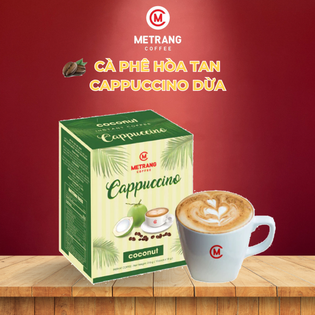 Cà Phê Cappuccino Dừa Hòa Tan – Hương Dừa Béo Ngậy, Thơm Ngon Chuẩn Gu (Hộp 18g*12 gói)