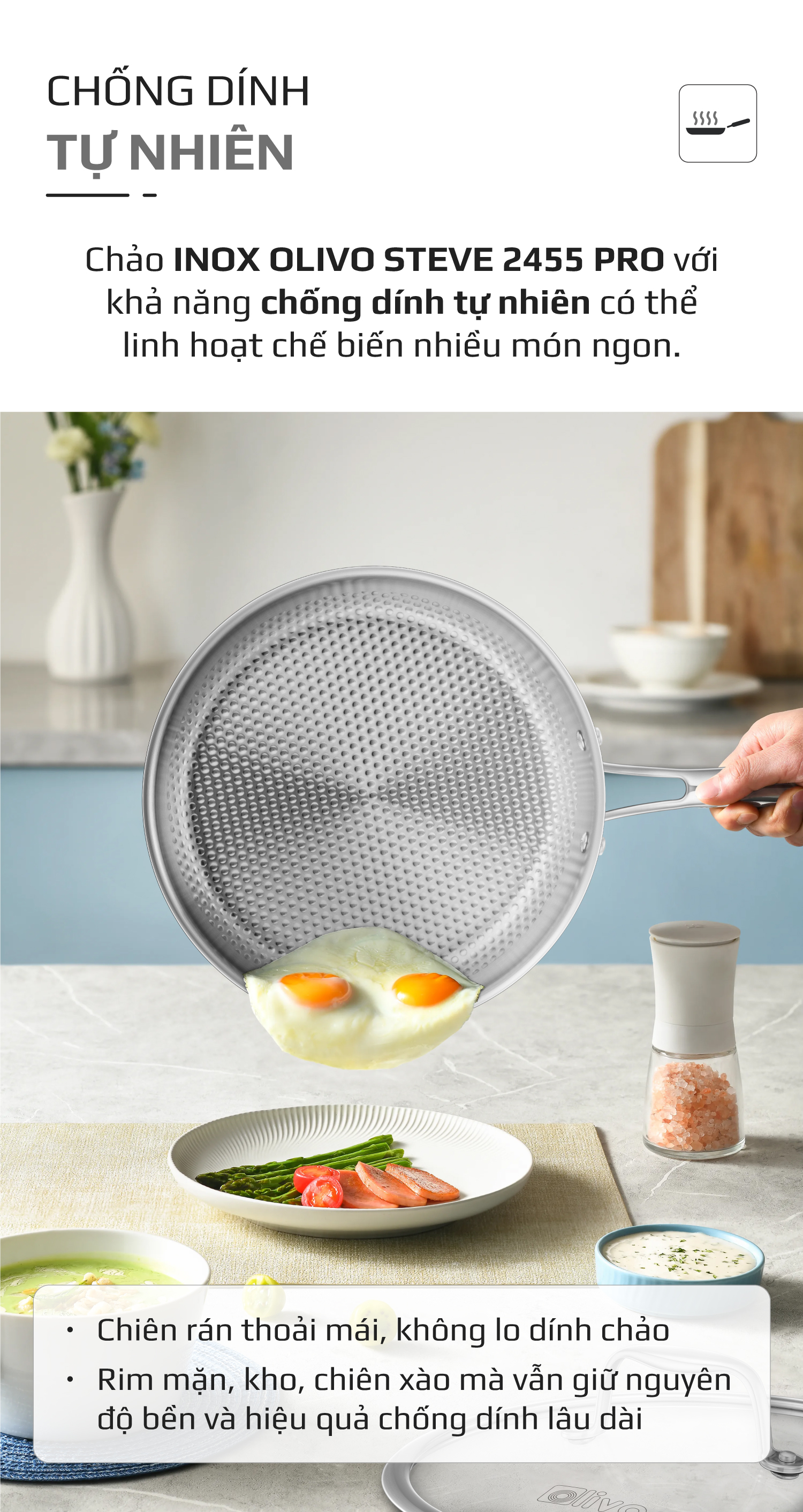 Chảo INOX OLIVO STEVE 2455 PRO