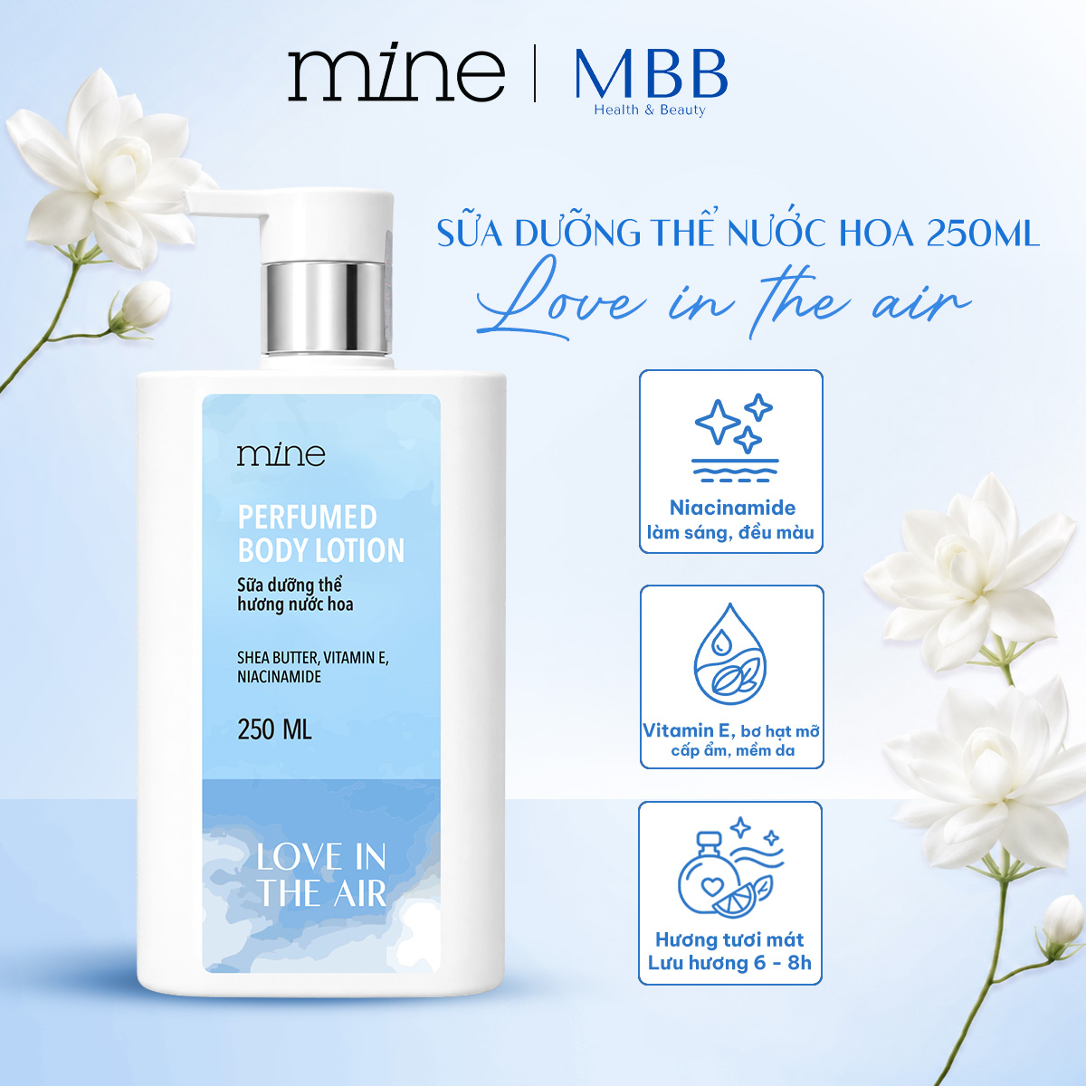 Sữa dưỡng thể trắng da nước hoa Love In The Air 250 ml - Phân phối chính hãng
