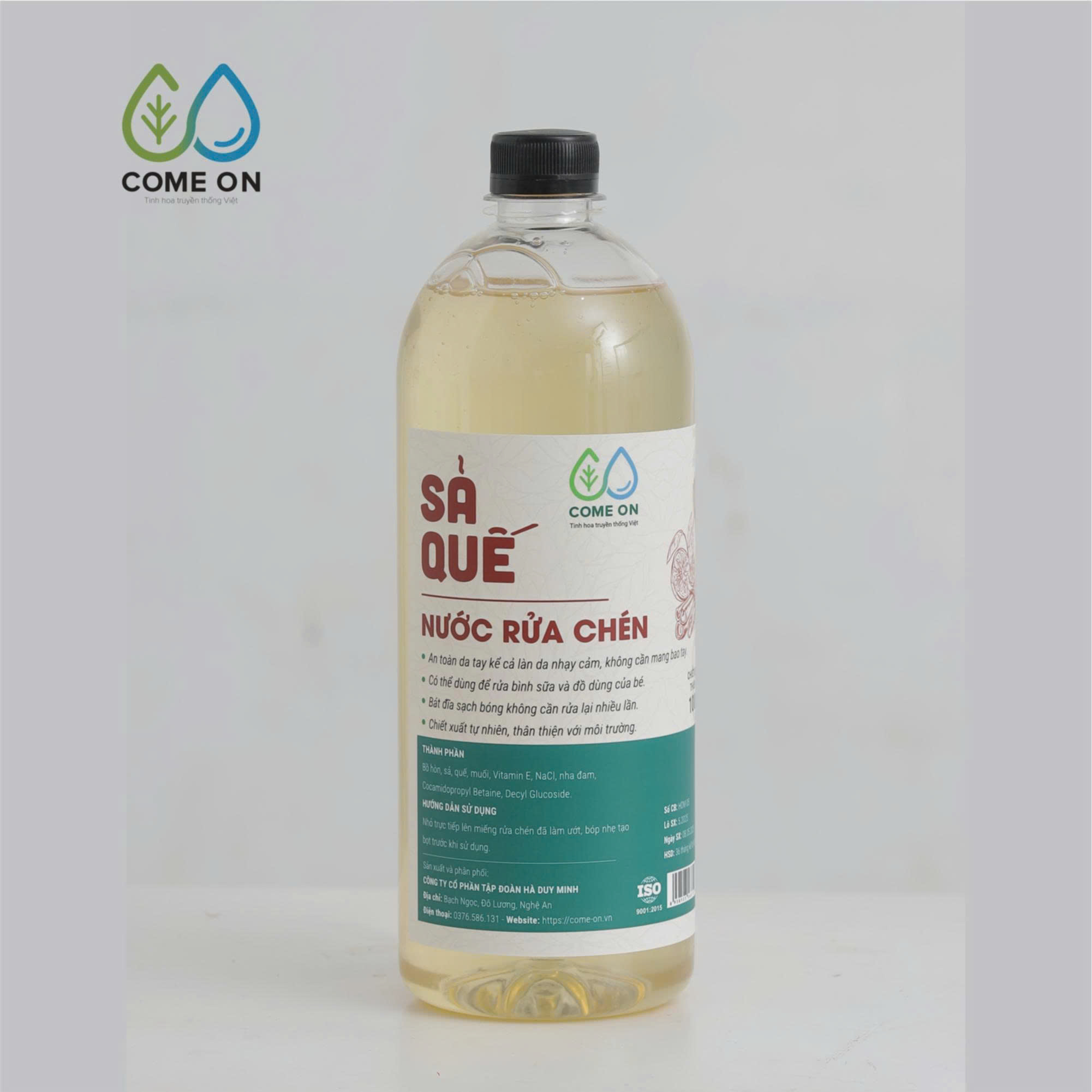 Nước rửa chén sả quế COME ON làm sạch bát đĩa, an toàn da tay 1 lít