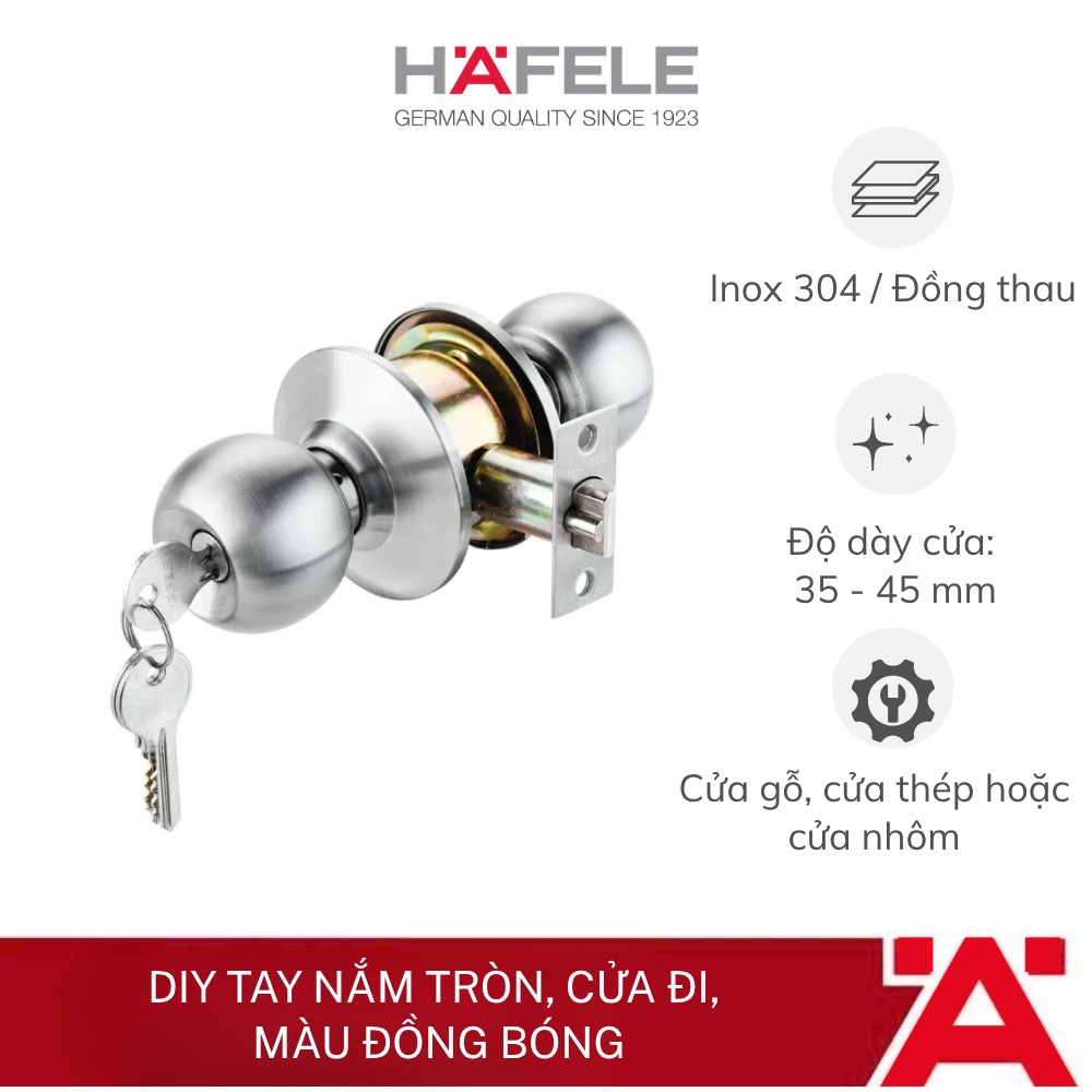 DIY TAY NẮM TRÒN, CỬA ĐI, MÀU ĐỒNG BÓNG 489.93.132 - Phân phối chính hãng