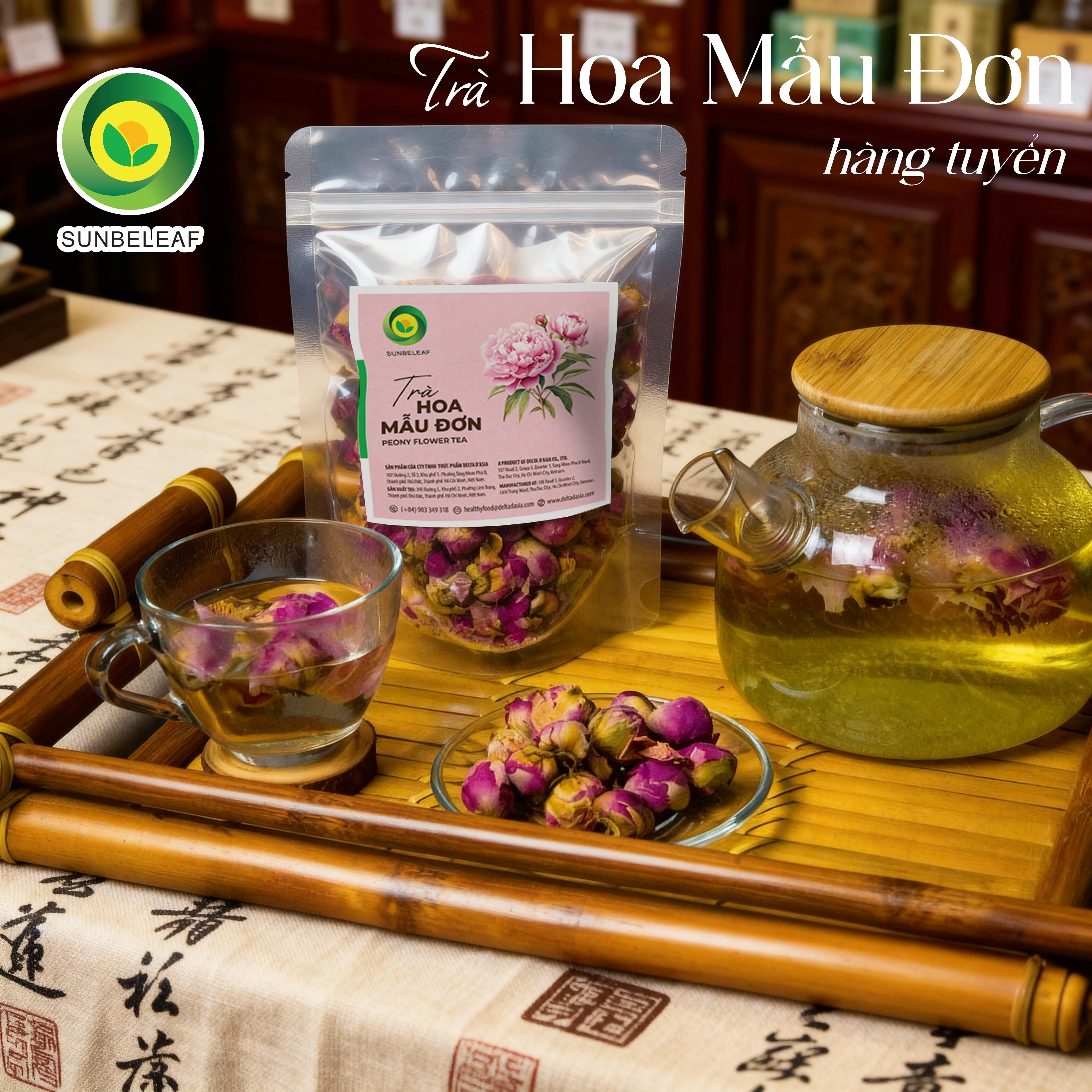 Trà Hoa Mẫu Đơn Sunbeleaf - Thức Uống Thảo Mộc Dịu Nhẹ Cho Phái Đẹp - Túi Zip 80g