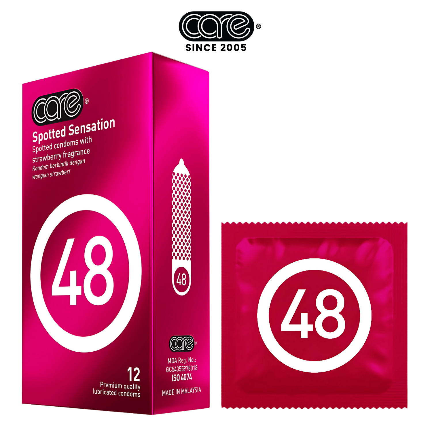 Bao cao su CARE 48 có gai - hương dâu (hộp 12 bcs)