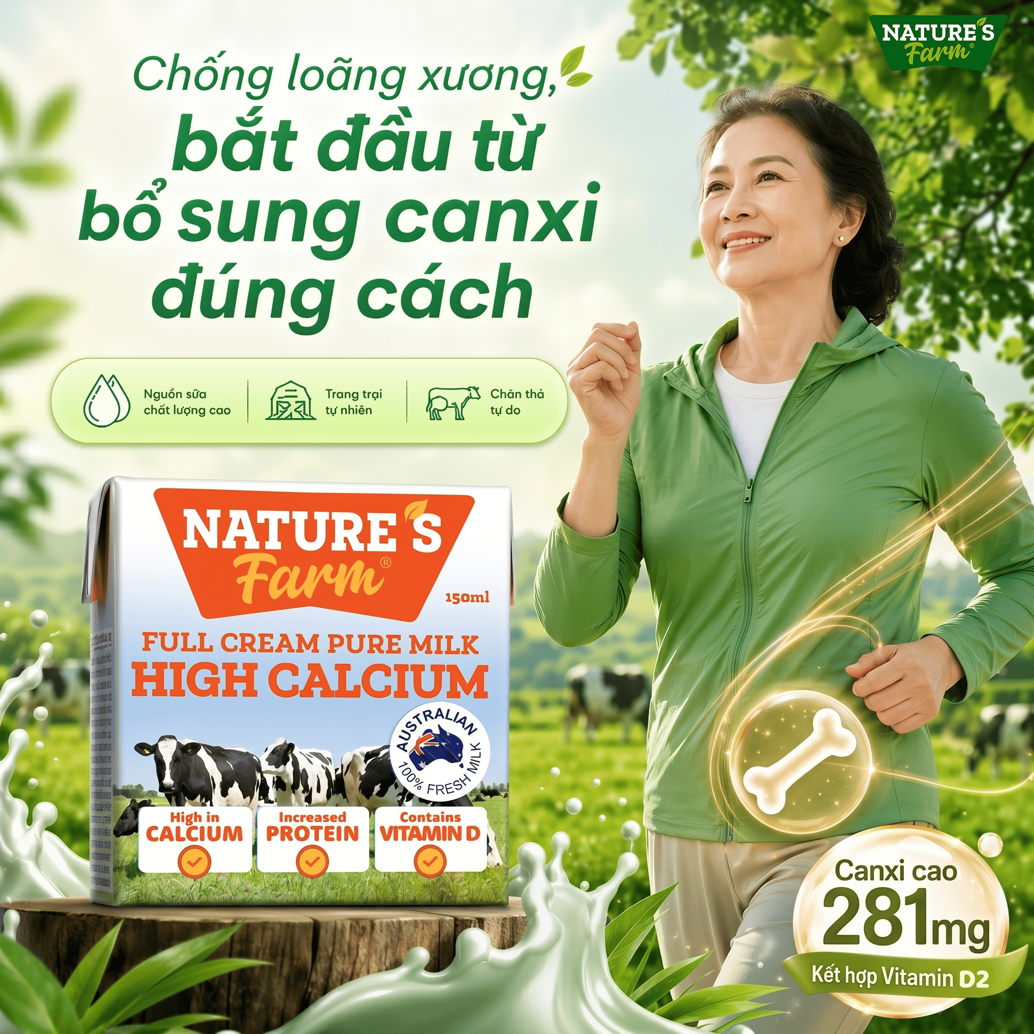 Thùng sữa Nature's Farm High Calcium 150ml - Sữa Úc Bò Nuôi Thả - Hỗ Trợ Tăng Chiều Cao