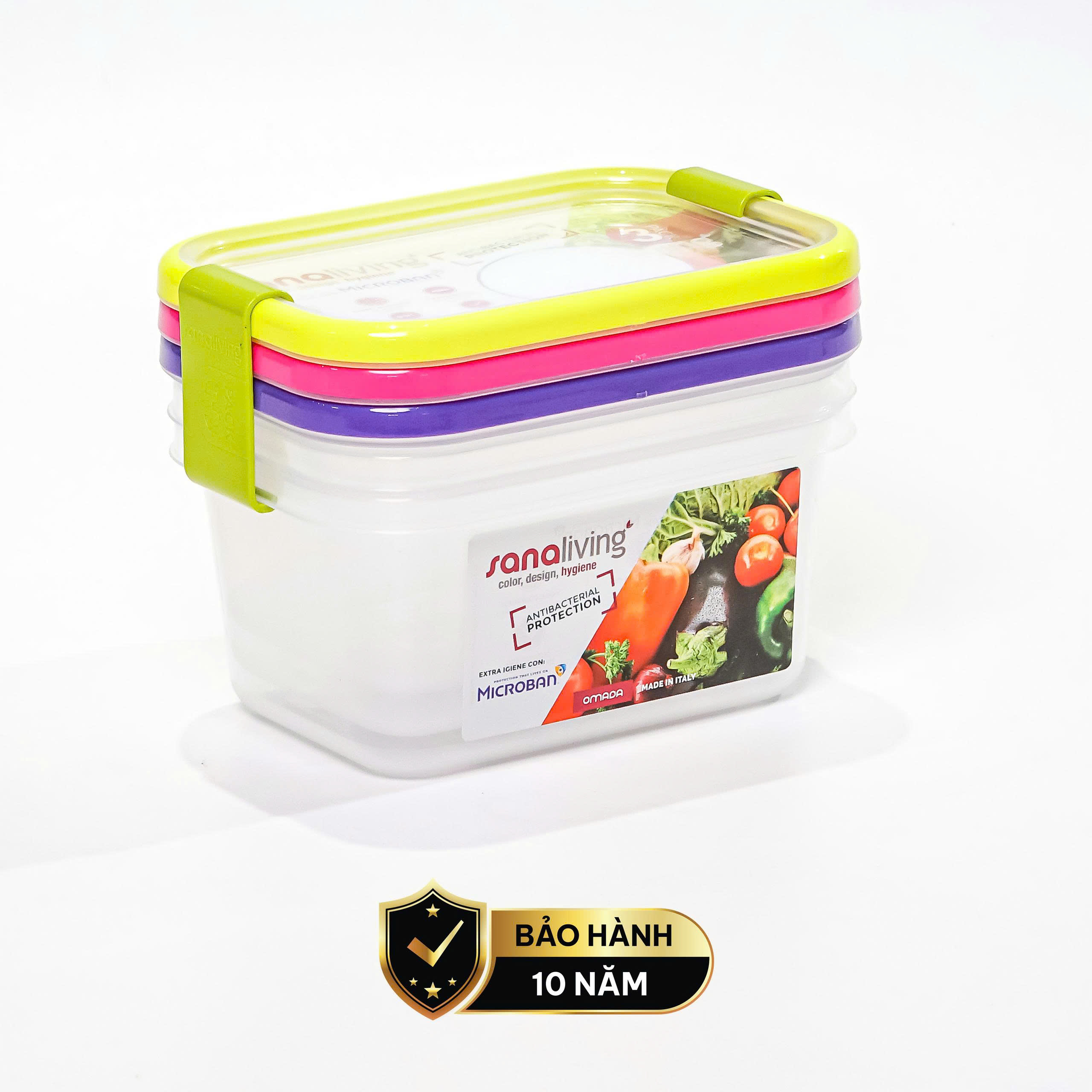 Set 3 Hộp đựng thực phẩm kháng khuẩn ( 1000-1300-2100ml) Sanaliving cao cấp OMADA - Model: S2320CA