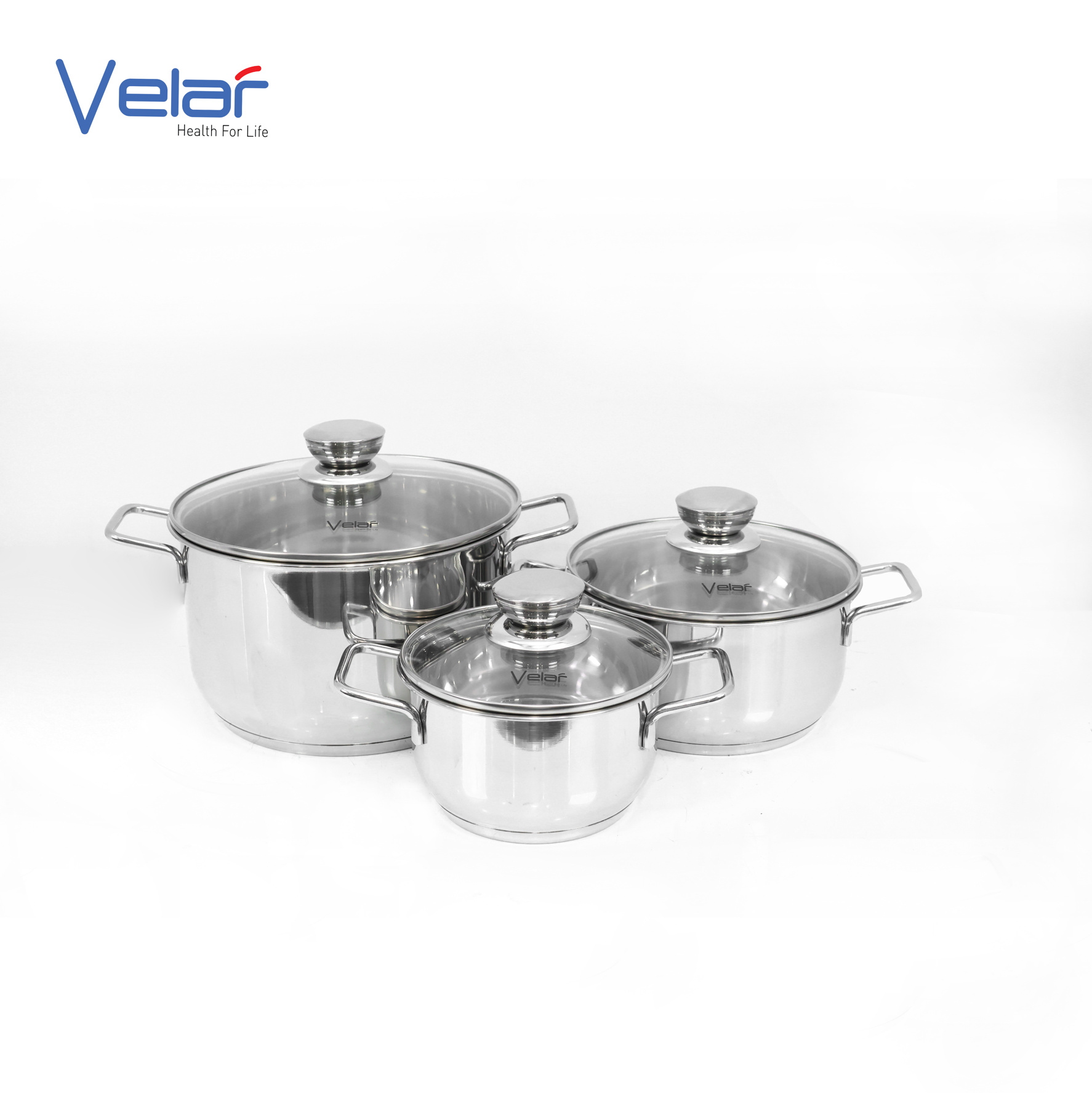 Bộ nồi inox 3 món nắp kính hiệu Velar VR-P003S - Phân phối chính hãng