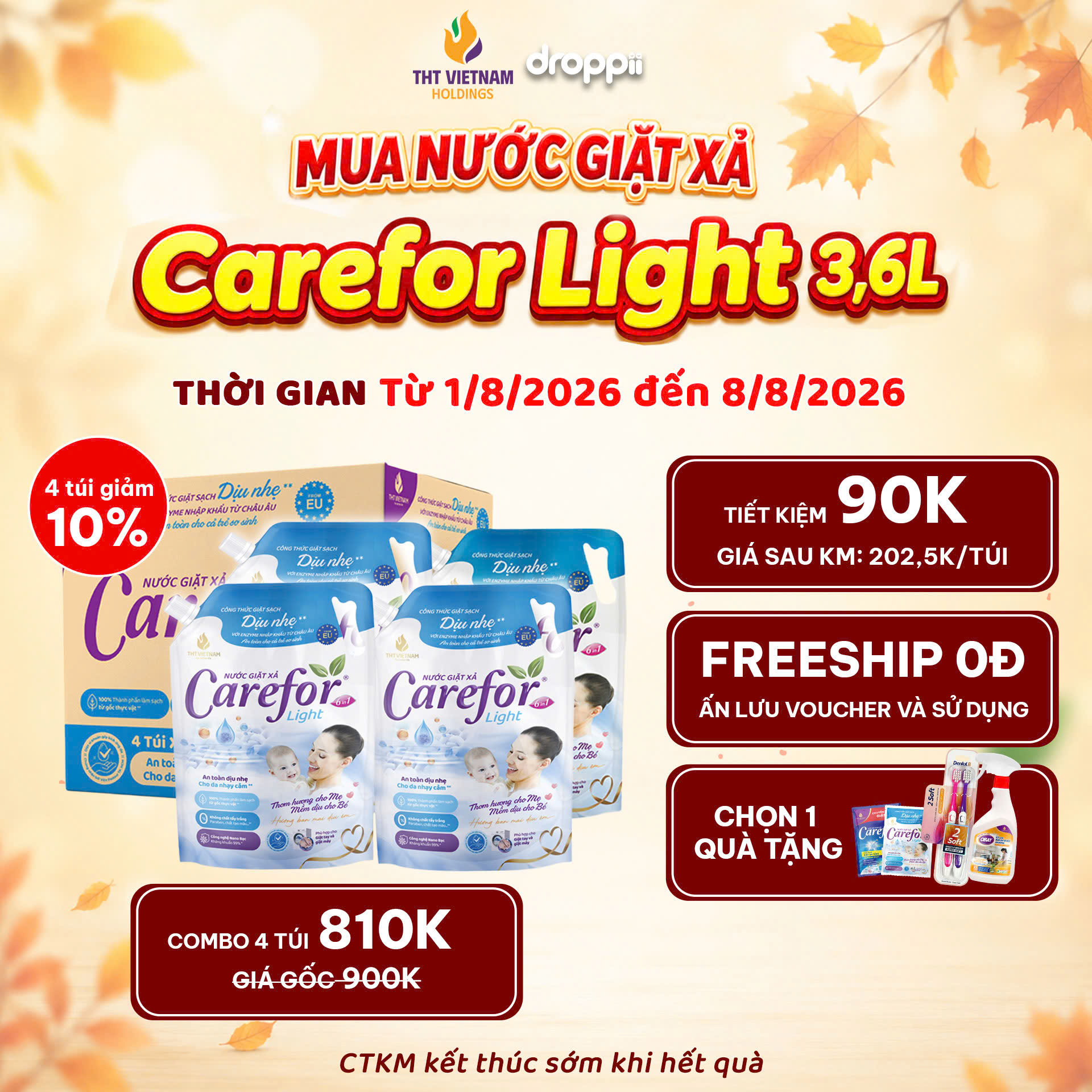 Nước giặt xả dịu nhẹ Carefor Light 3600ml - Phân phối chính hãng