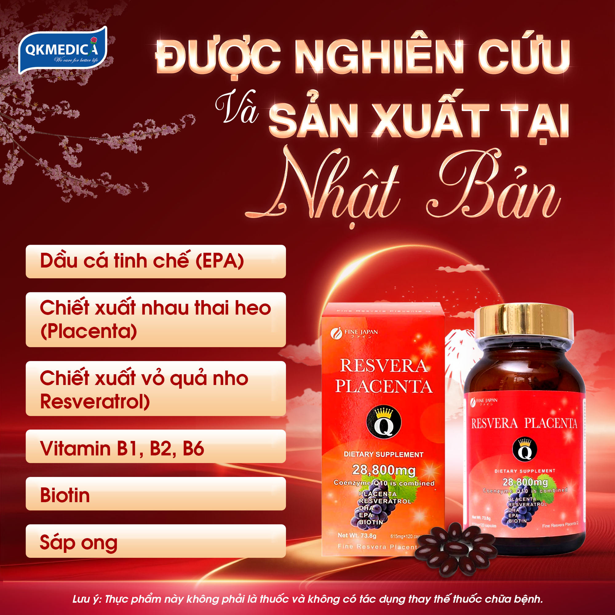(HSD:12/12/26) Thực phẩm bảo vệ sức khỏe Resvera Placenta Q (hộp 120 viên) - 4
