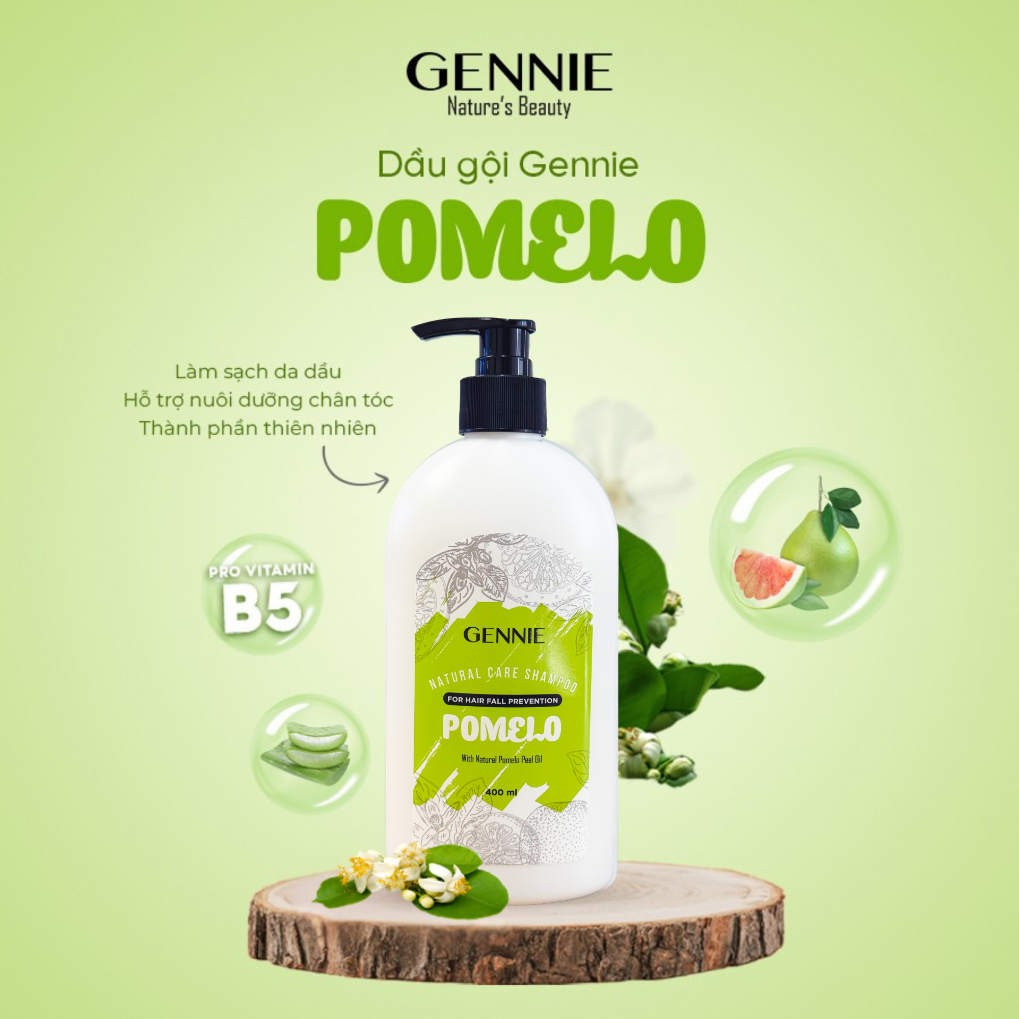 Dầu gội Gennie Natural Care tinh dầu Bưởi dành cho tóc khô và dễ gãy 400ml