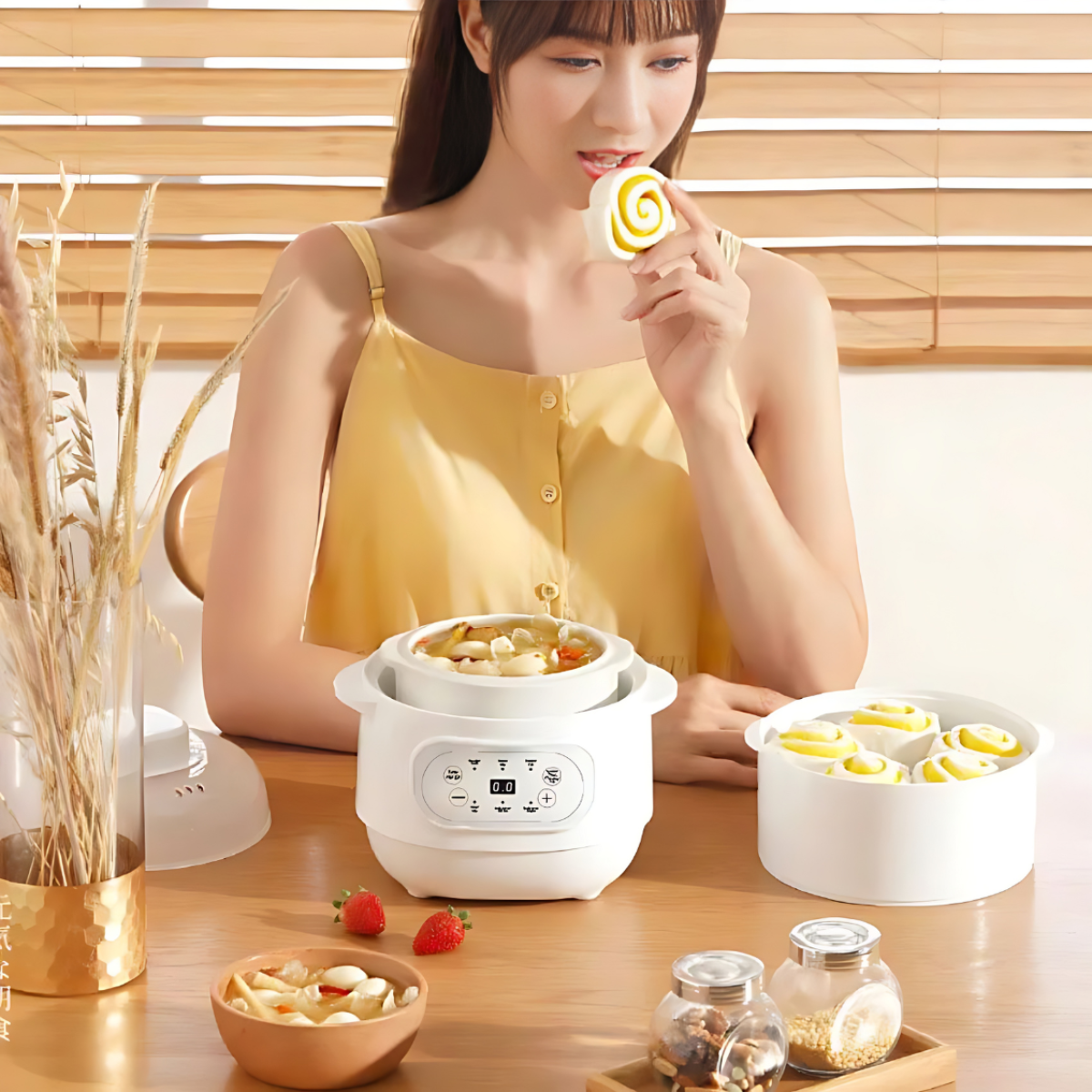 Nồi nấu cháo ăn dặm - chưng yến Mishio MK383 (1L)