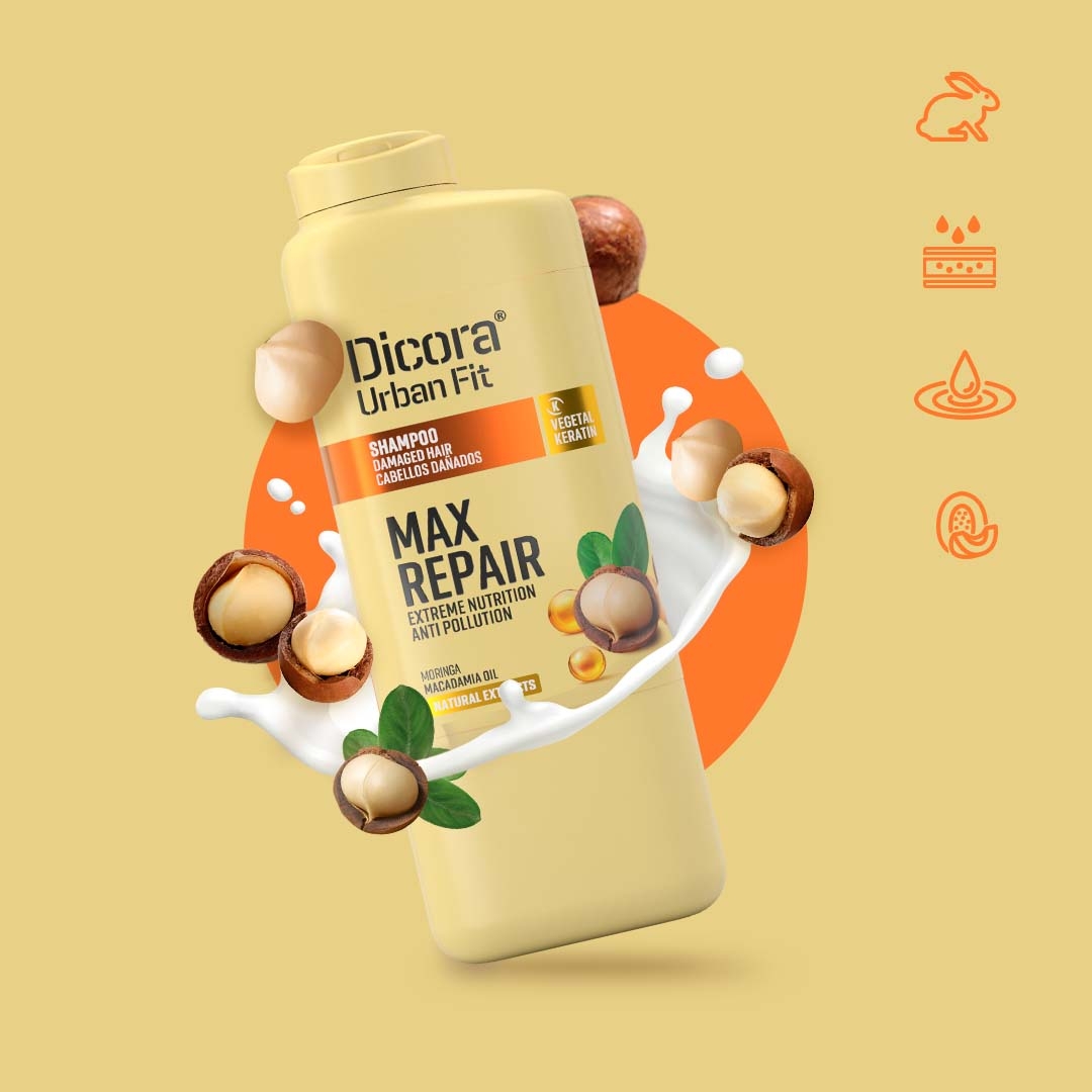 Dầu gội Dicora Urban Fit - Dành cho tóc hư tổn, chiết xuất tinh dầu mắc ca (400ml)