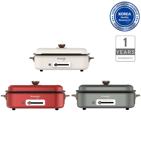 Lẩu điện phủ gốm Ceramic 2 trong 1 Kuvings KMG-200B, màu đỏ - Phân phối chính hãng