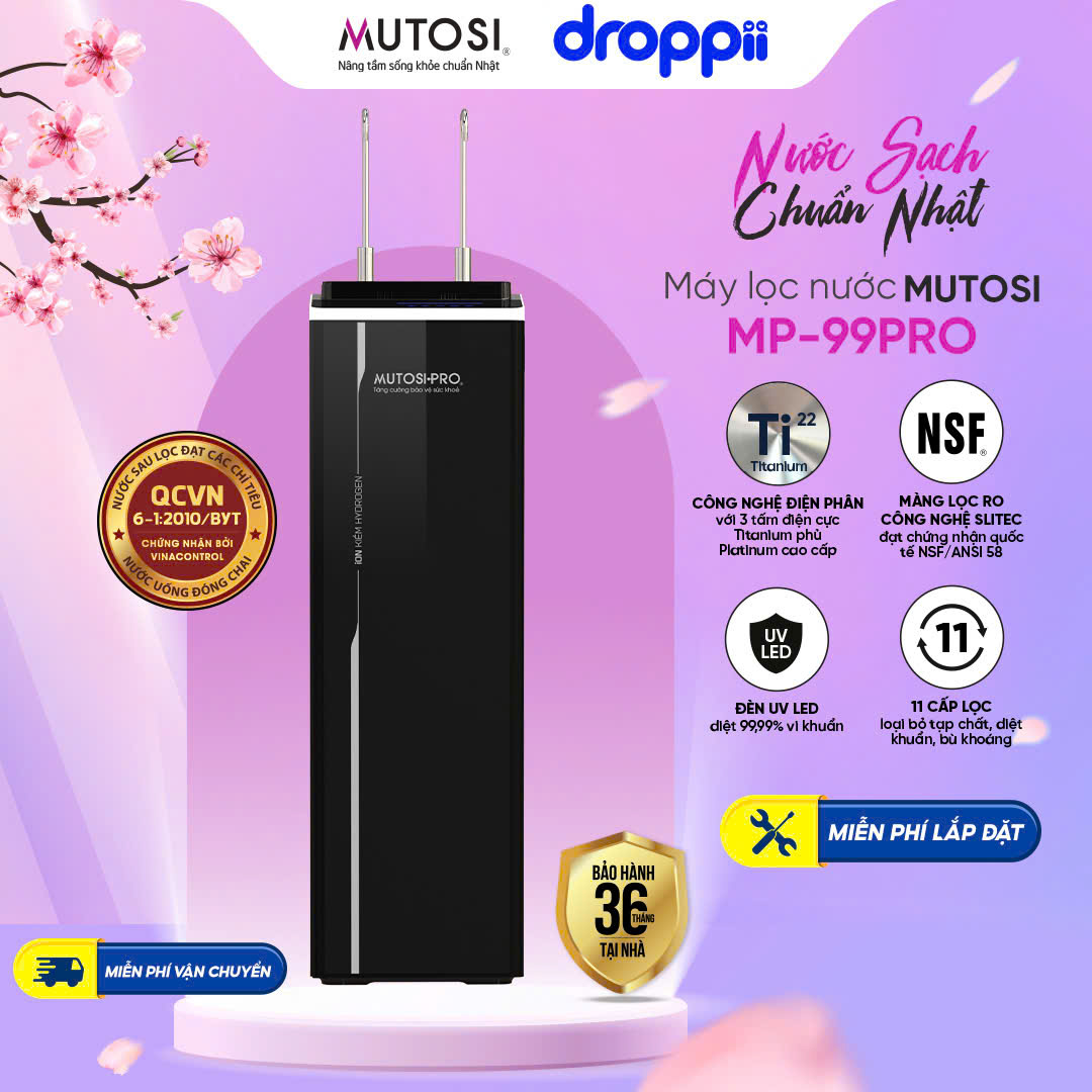 Máy Lọc Nước Nóng Lạnh Nguội Ion Kiềm Hydrogen Mutosi Pro MP-99PRO