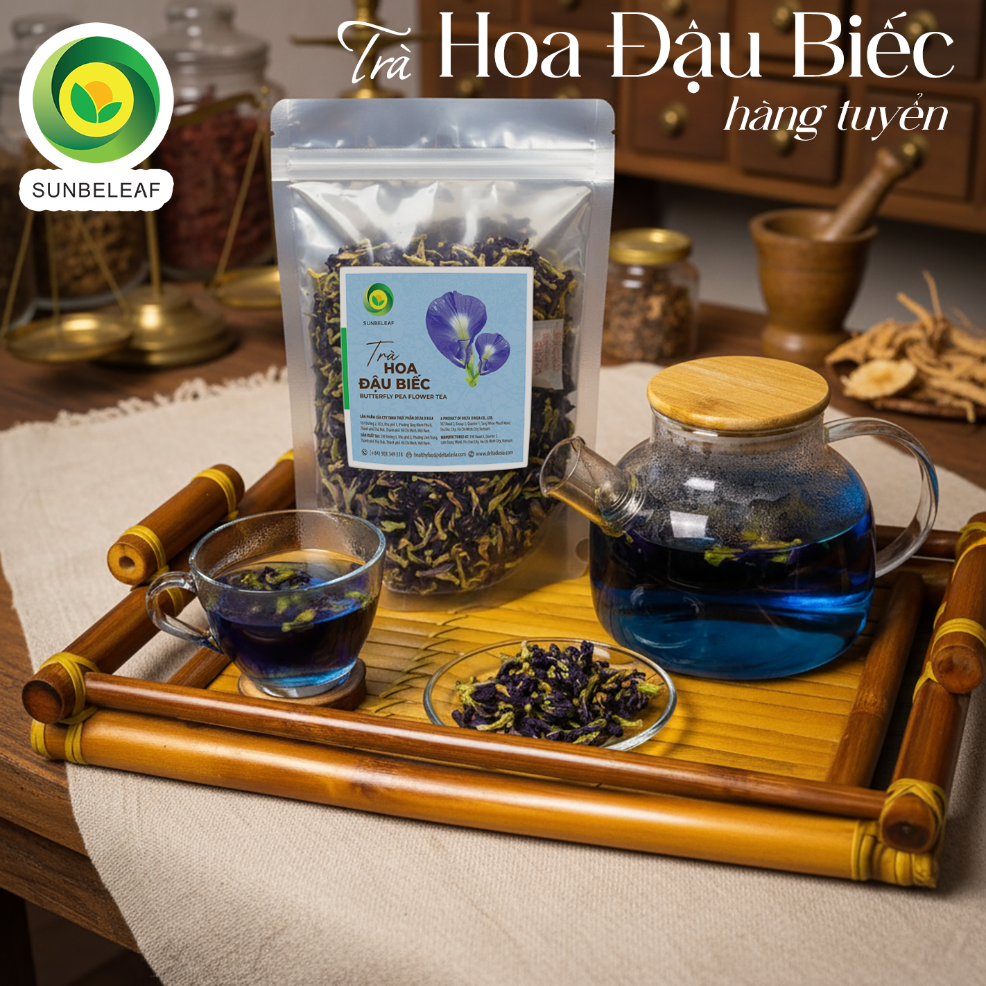 Trà Hoa Đậu Biếc Sunbeleaf - Hoa Khô Pha Trà Và Tạo Màu Thực Phẩm - Túi Zip 100g