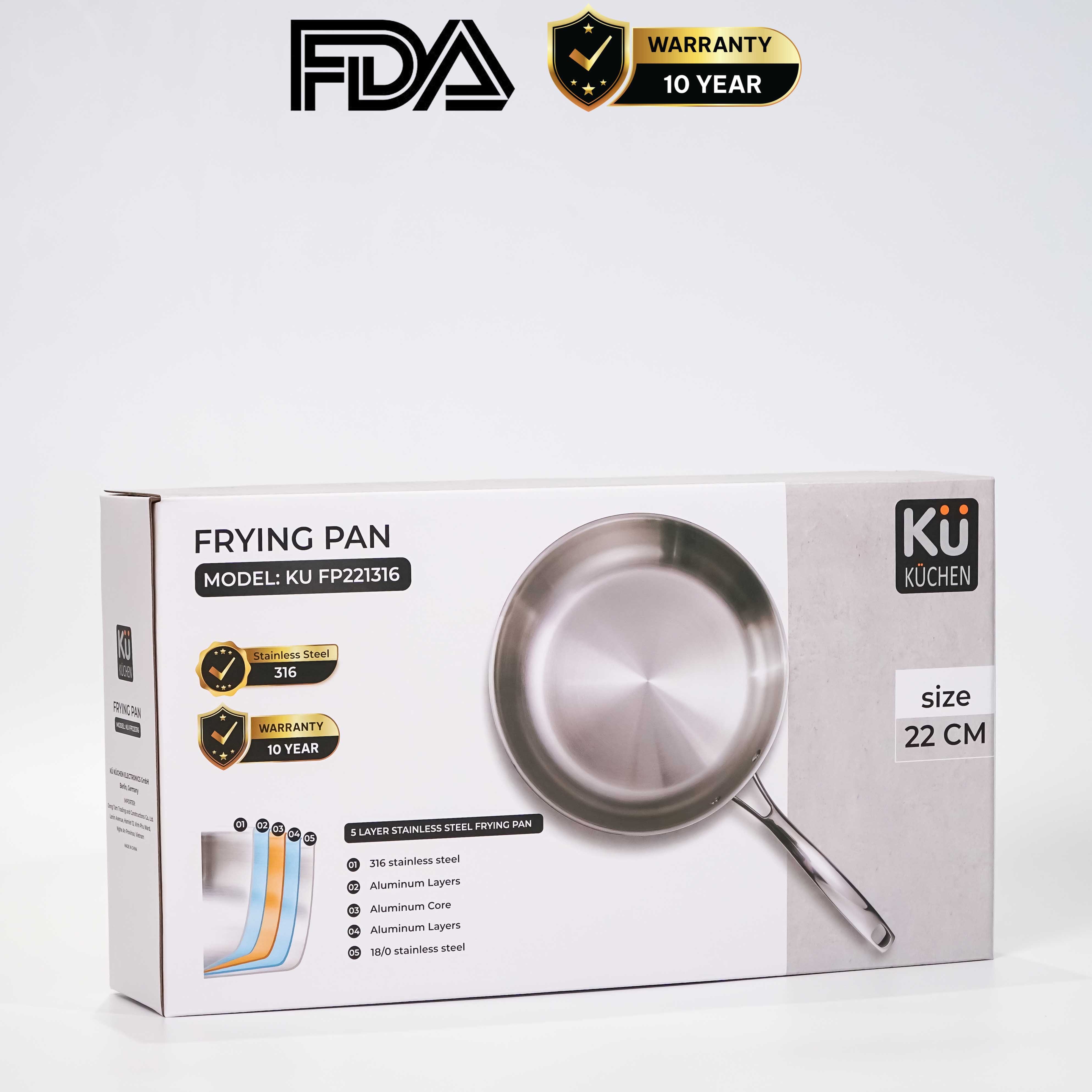 Chảo rán inox 316 22cm cao cấp KUCHEN KU FP221316 - 8