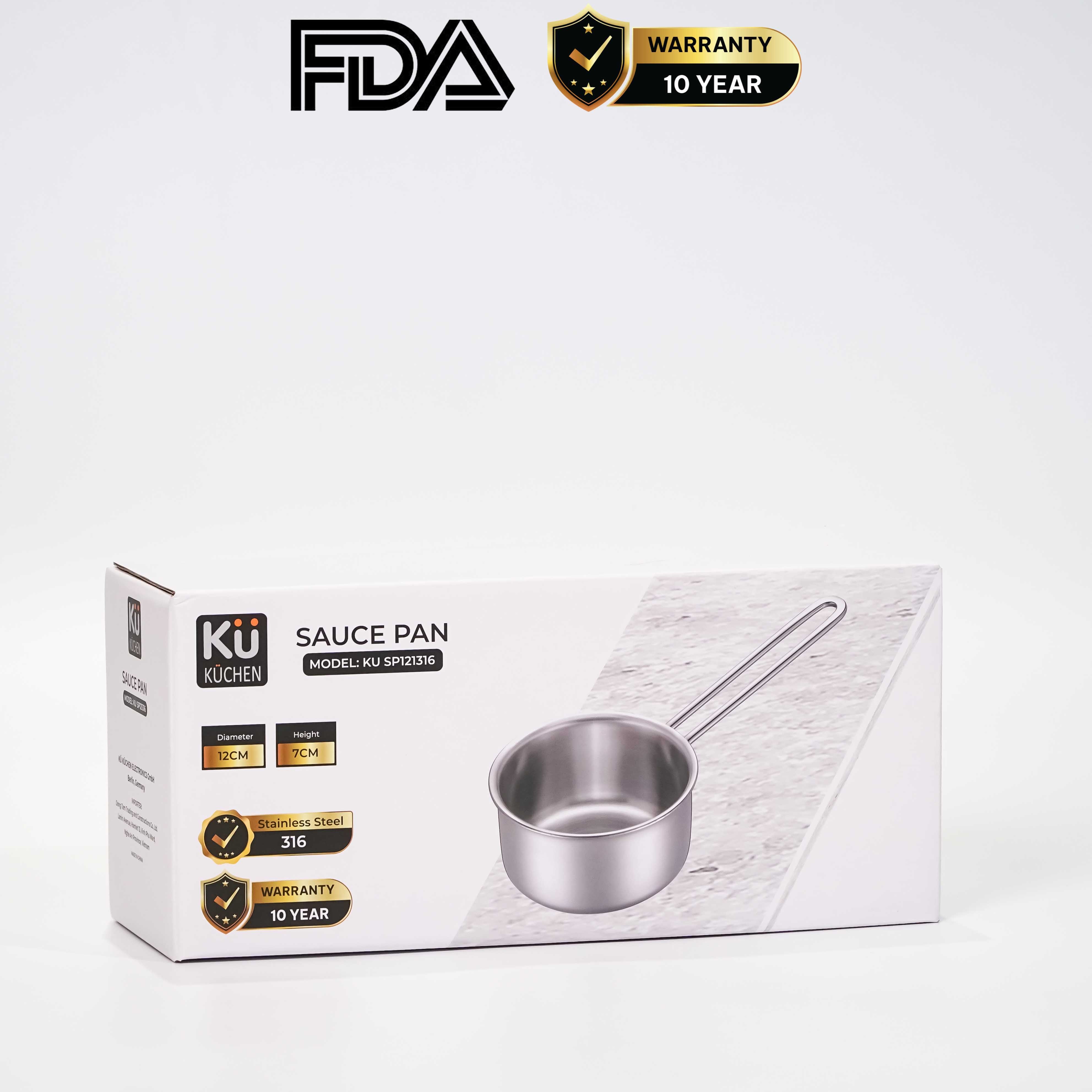 Chảo inox 316 12cm thành cao, cao cấp KUCHEN KU SP121316